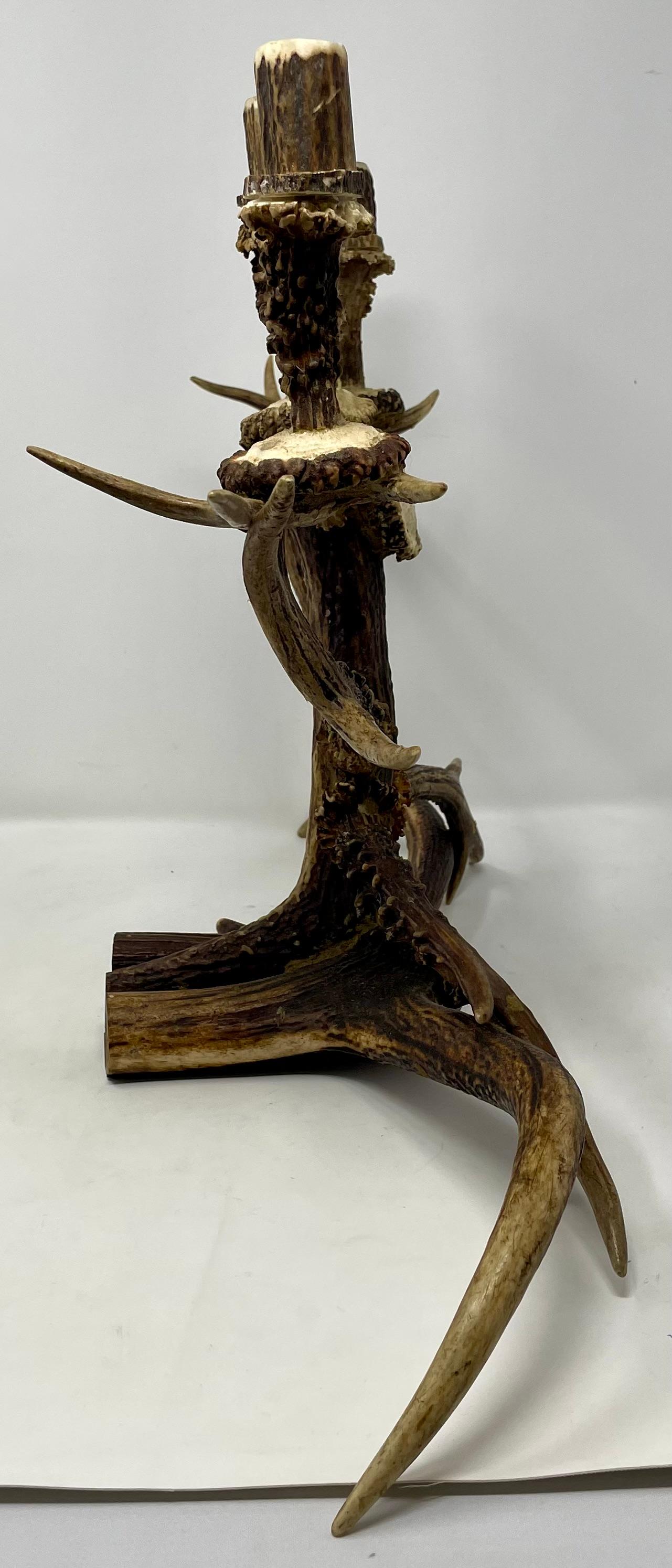 Pair of Hand-Made 3 Cup Antler Candelabra. For Sale 2