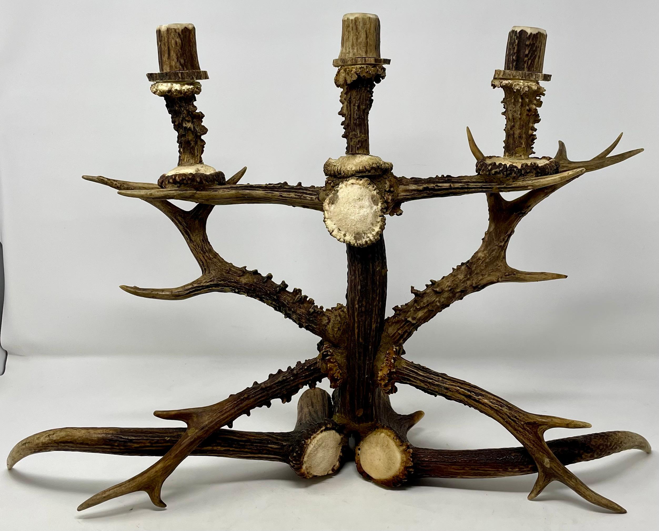 Pair of Hand-Made 3 Cup Antler Candelabra. For Sale 3