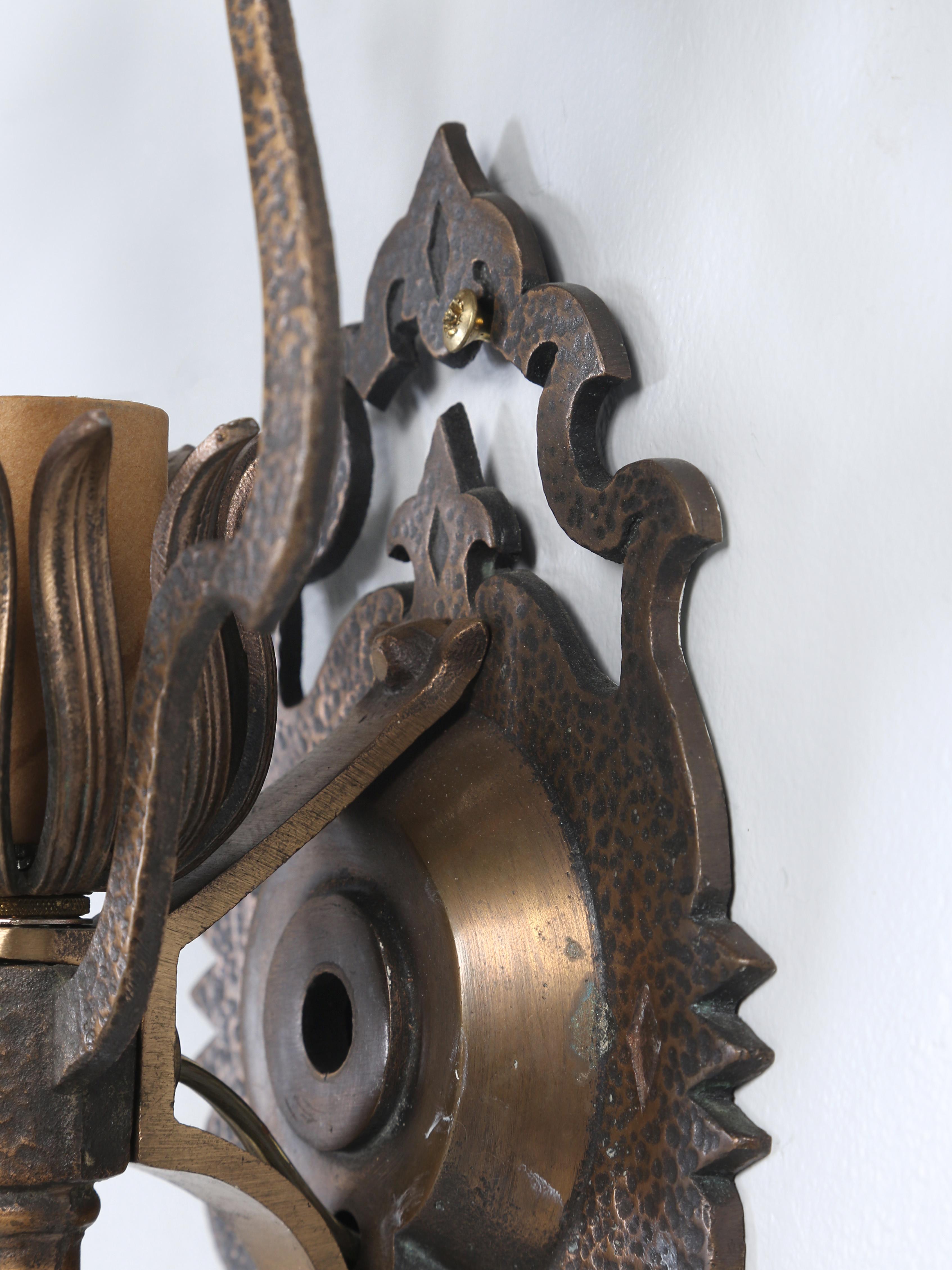 Pair of Hand-Made Heavy Brass Sconces Removed from c1908 Historic Illinois Home For Sale 4