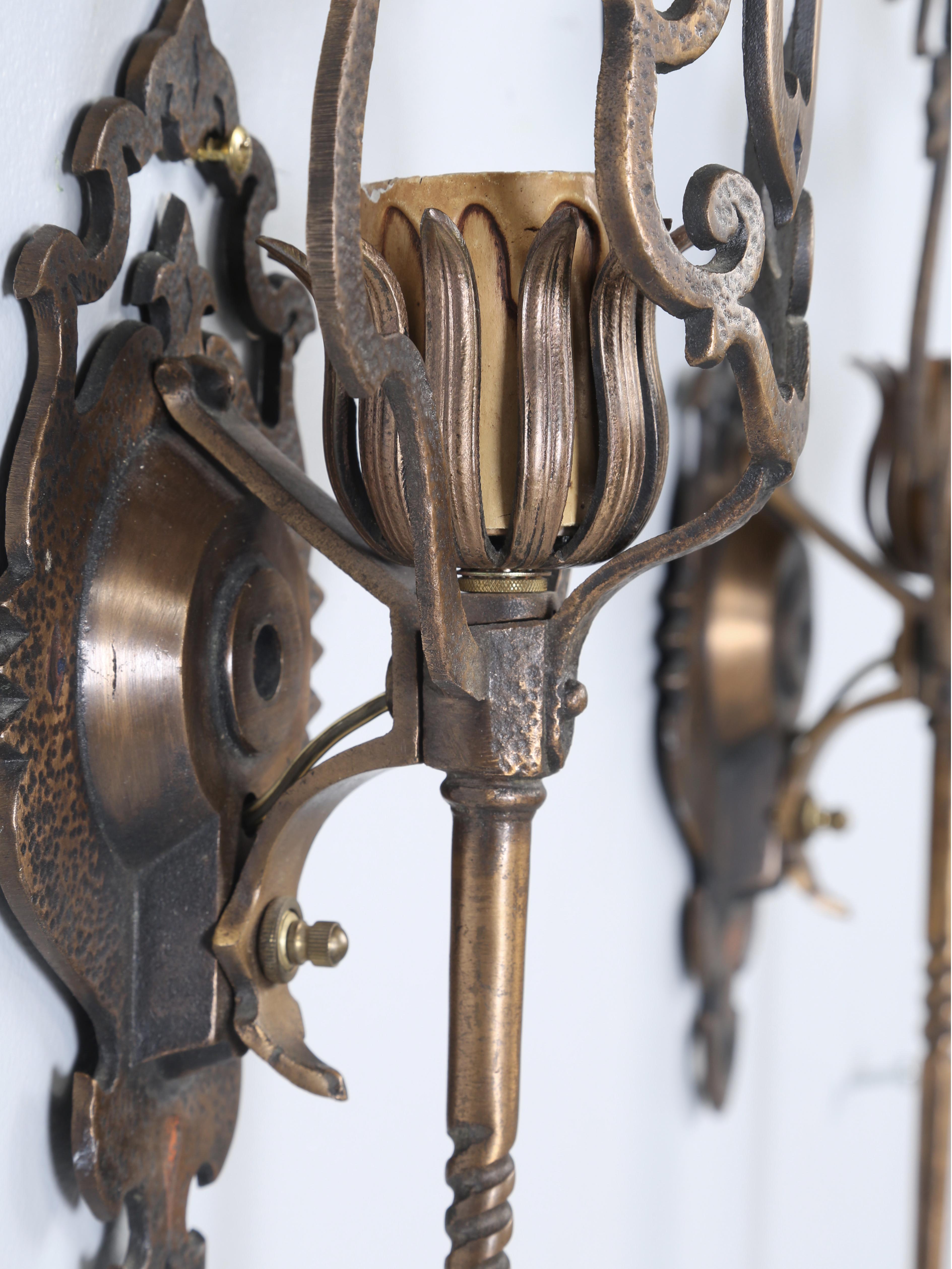Pair of Hand-Made Heavy Brass Sconces Removed from c1908 Historic Illinois Home For Sale 2