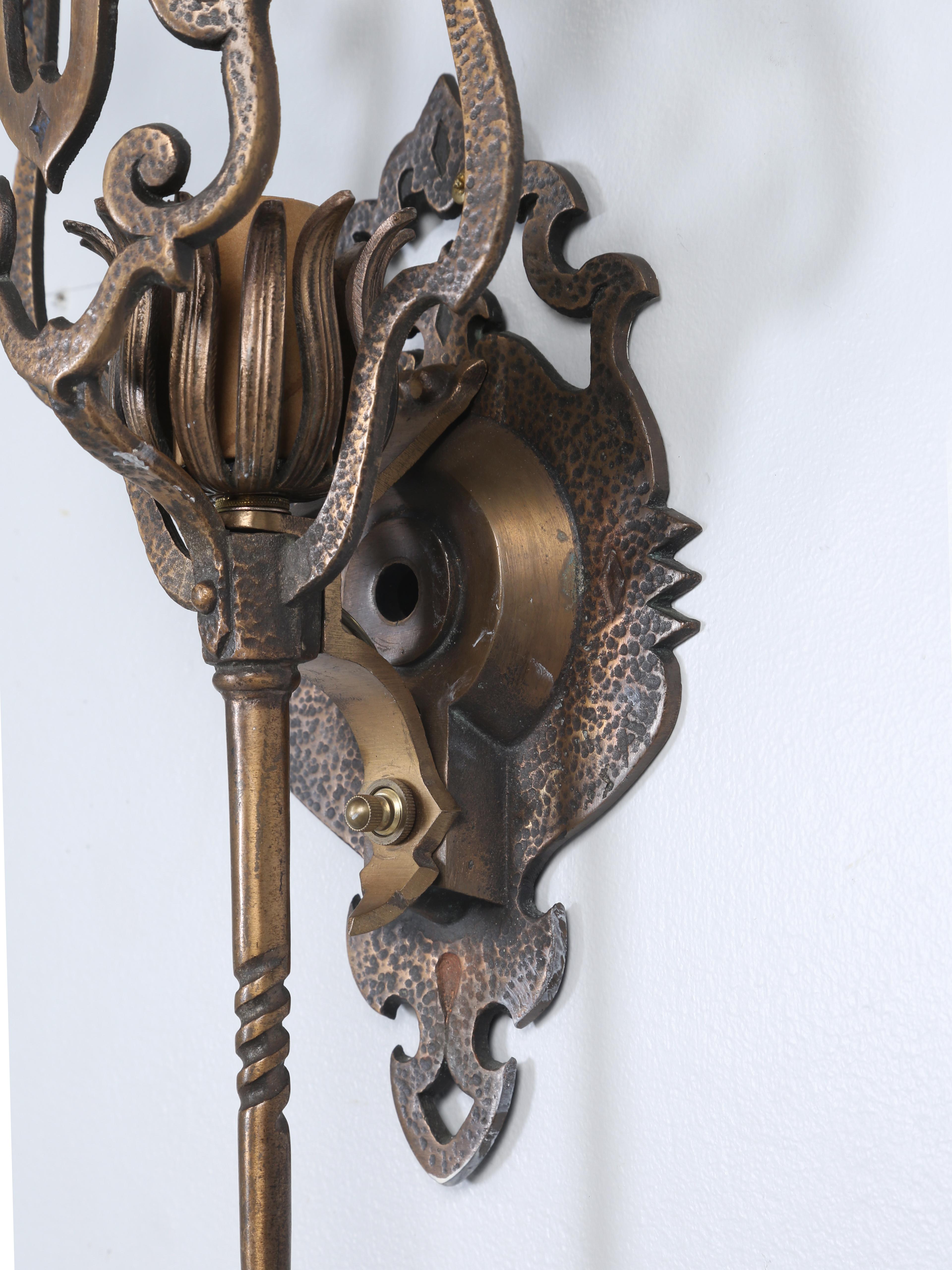 Pair of Hand-Made Heavy Brass Sconces Removed from c1908 Historic Illinois Home For Sale 3
