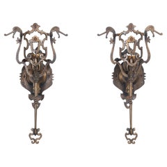 Pair of Hand-Made Heavy Brass Sconces Removed from c1908 Historic Illinois Home