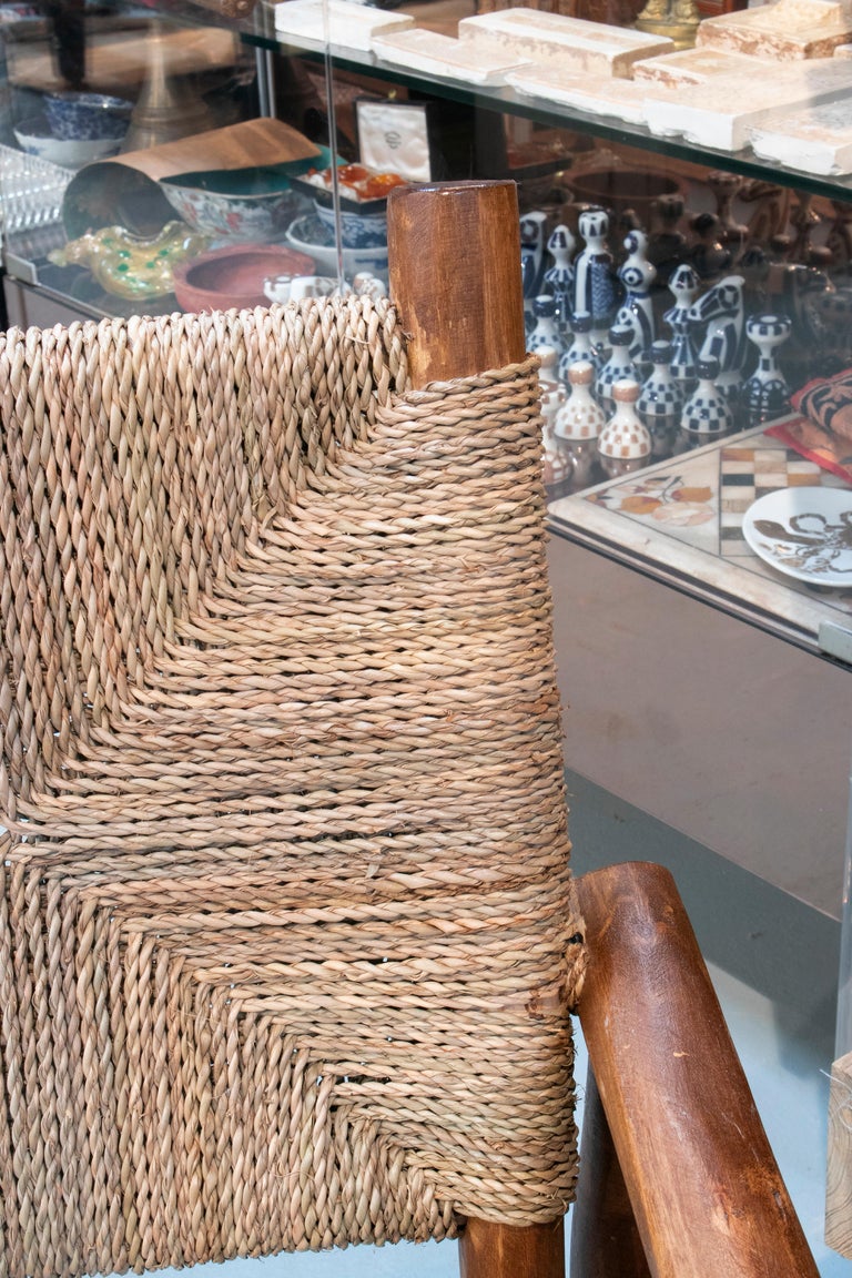 Pair of Handmade Light Brown Wooden Armchairs with String Rope Back and ...