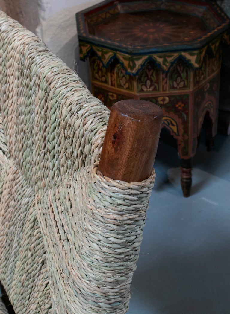 Pair of Handmade Light Brown Wooden Armchairs with String Rope Back and ...