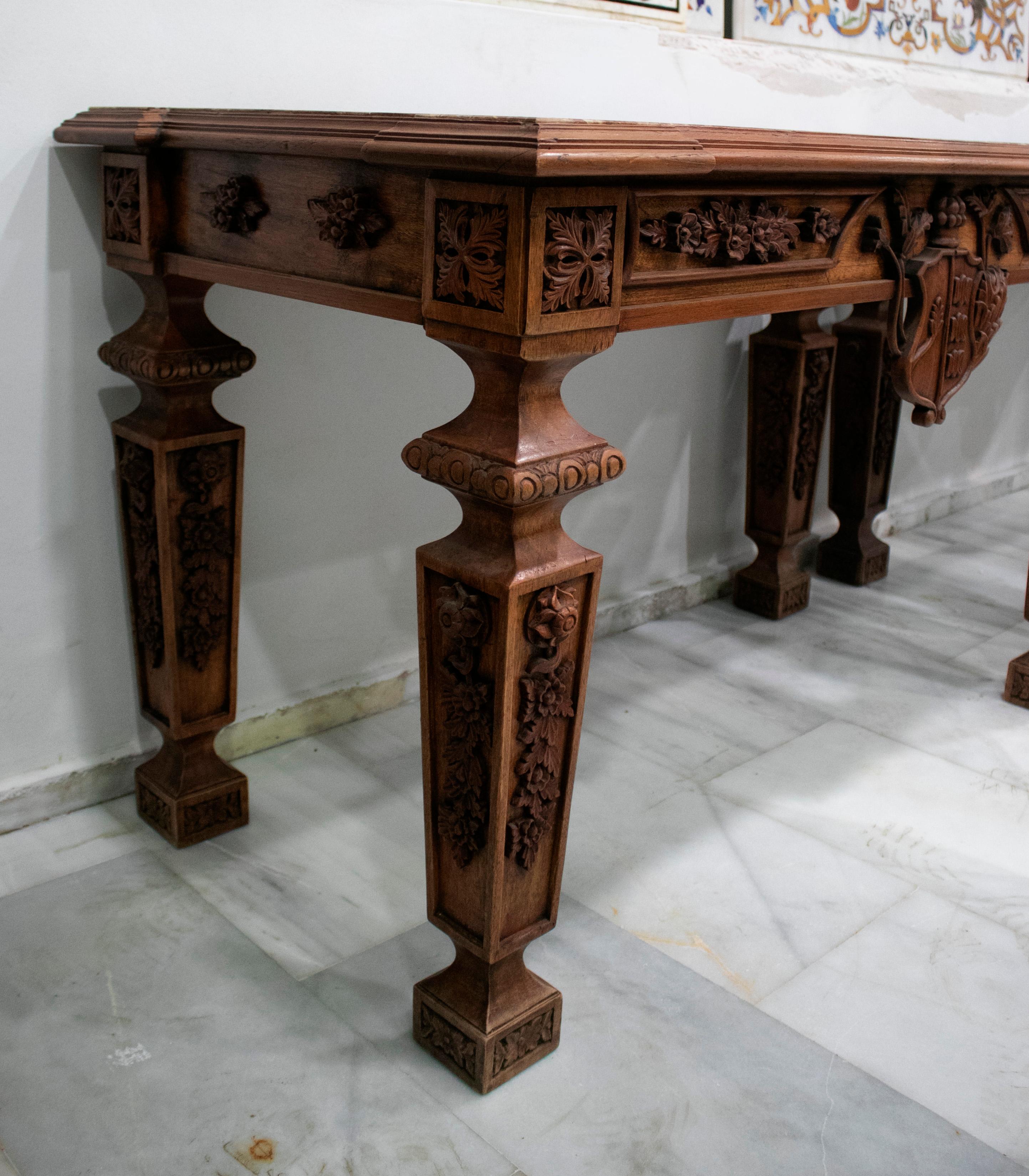 Pair of Handmade Rectangular Pietre Dure Mosaic Top Wooden Relieved Tables For Sale 5