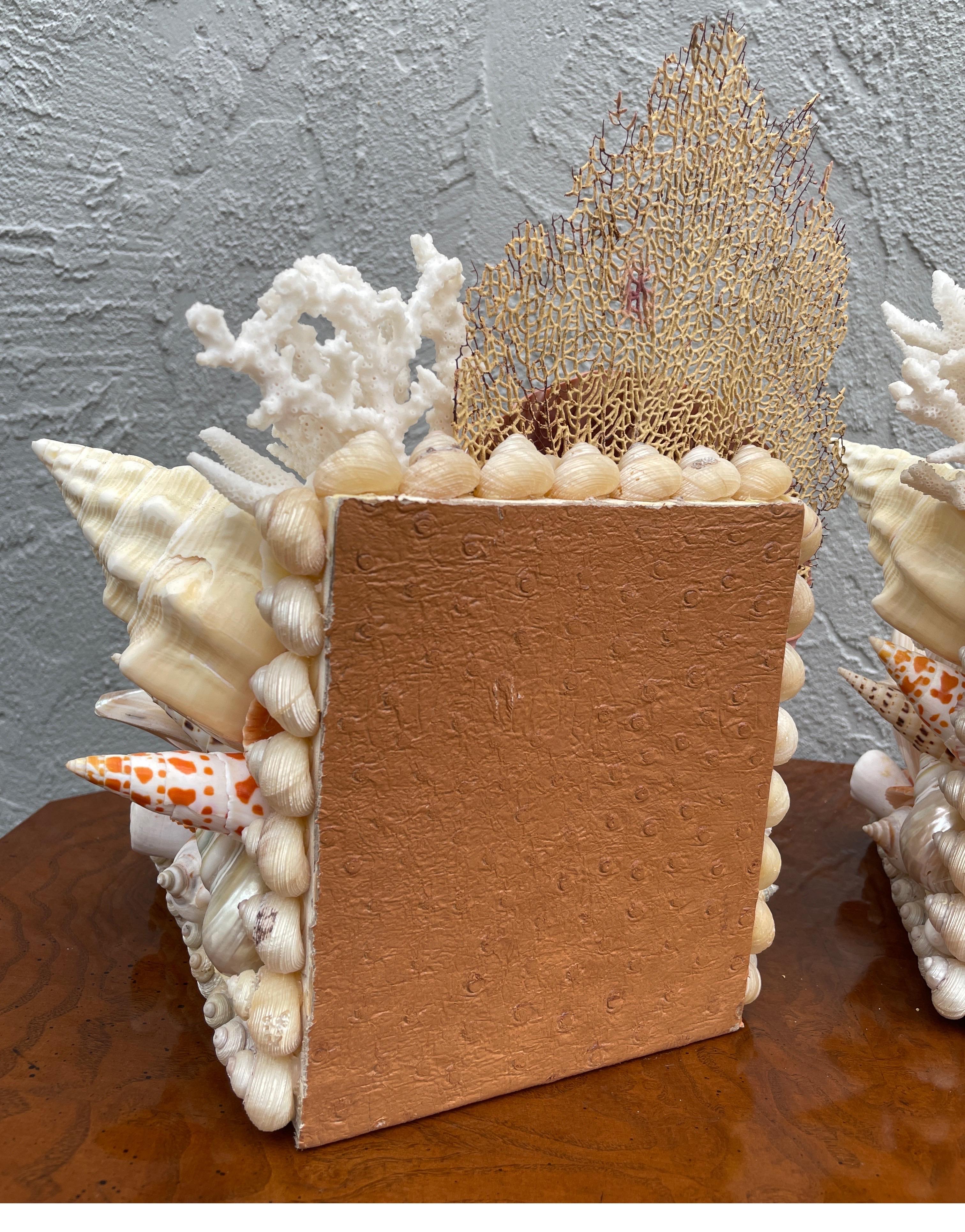 Pair of Hand Made Shell & Coral Bookends For Sale 5
