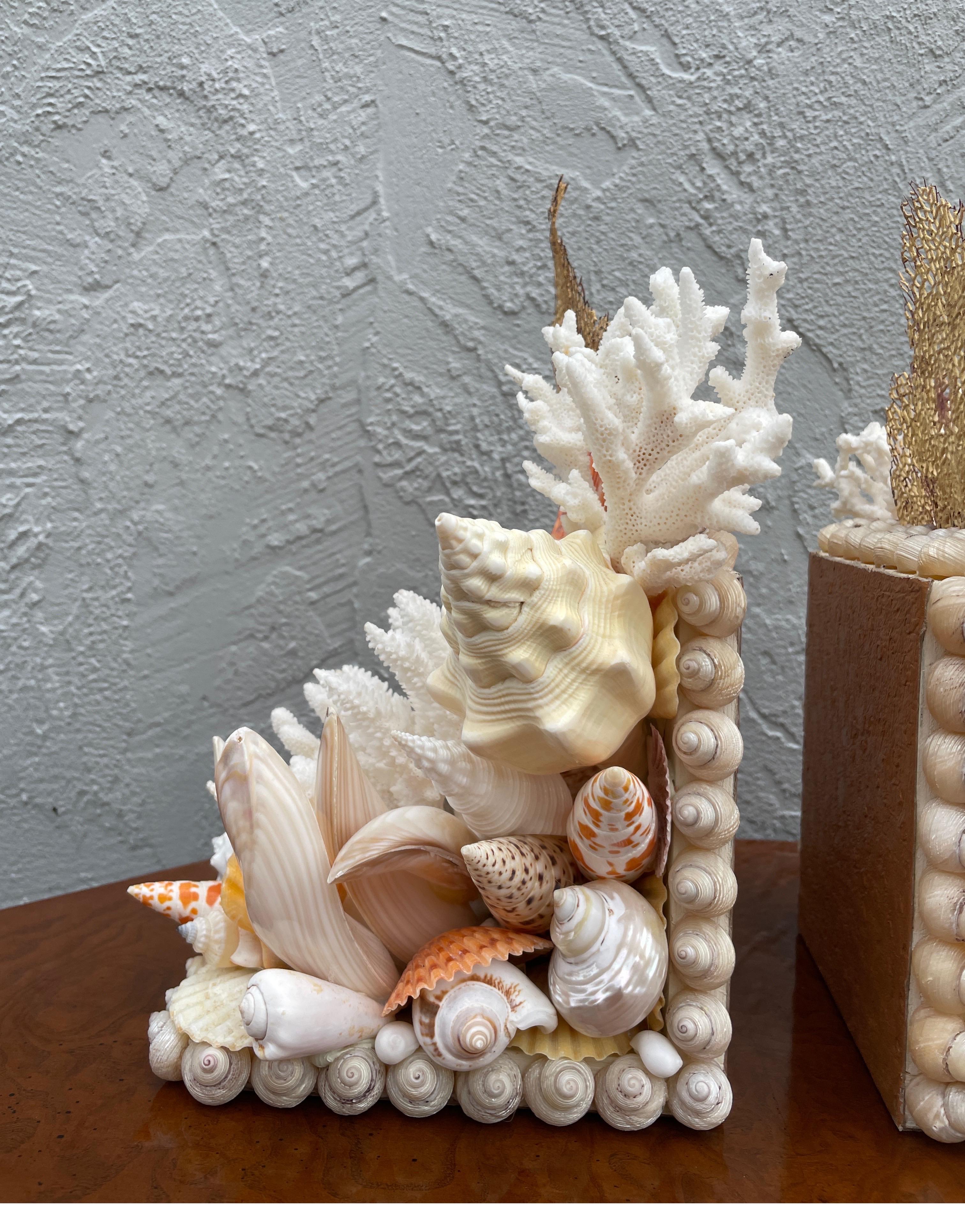 Pair of Hand Made Shell & Coral Bookends In Good Condition For Sale In West Palm Beach, FL