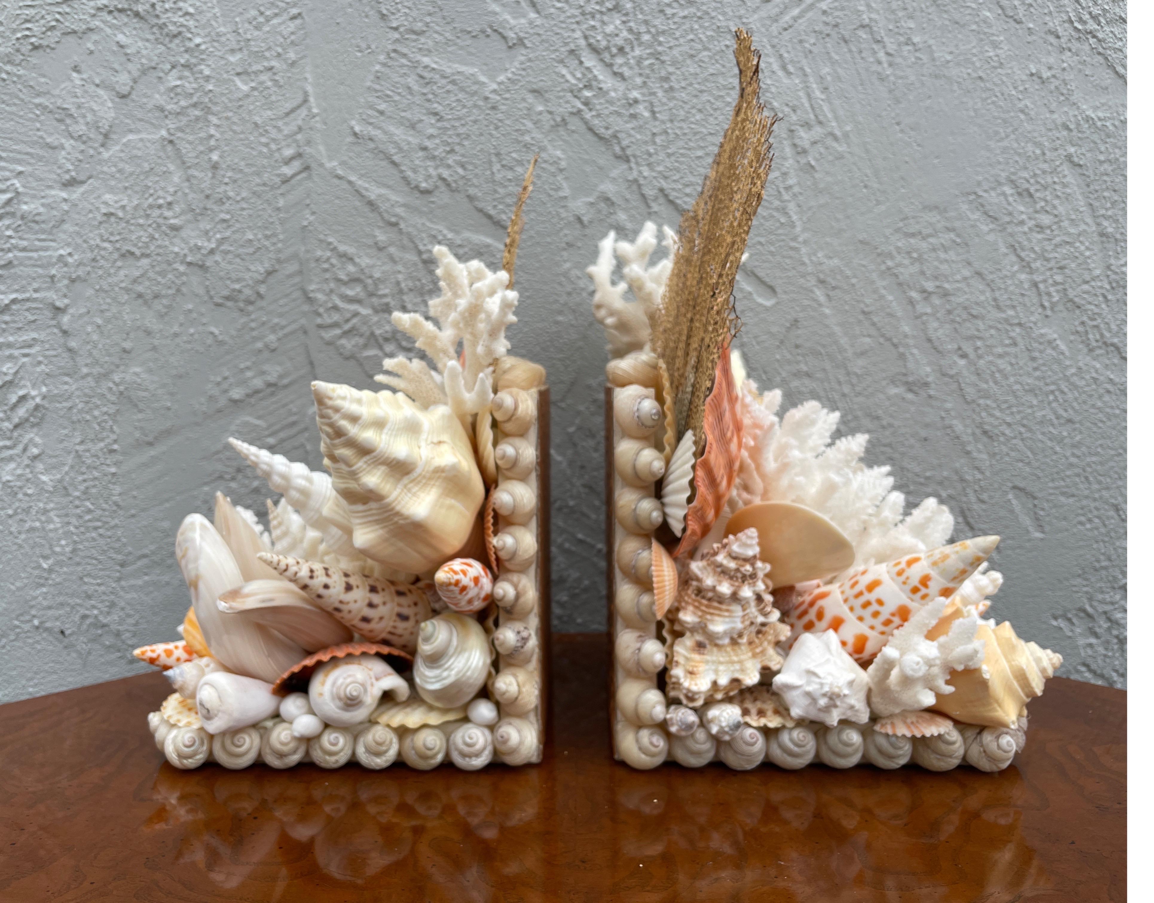 20th Century Pair of Hand Made Shell & Coral Bookends For Sale