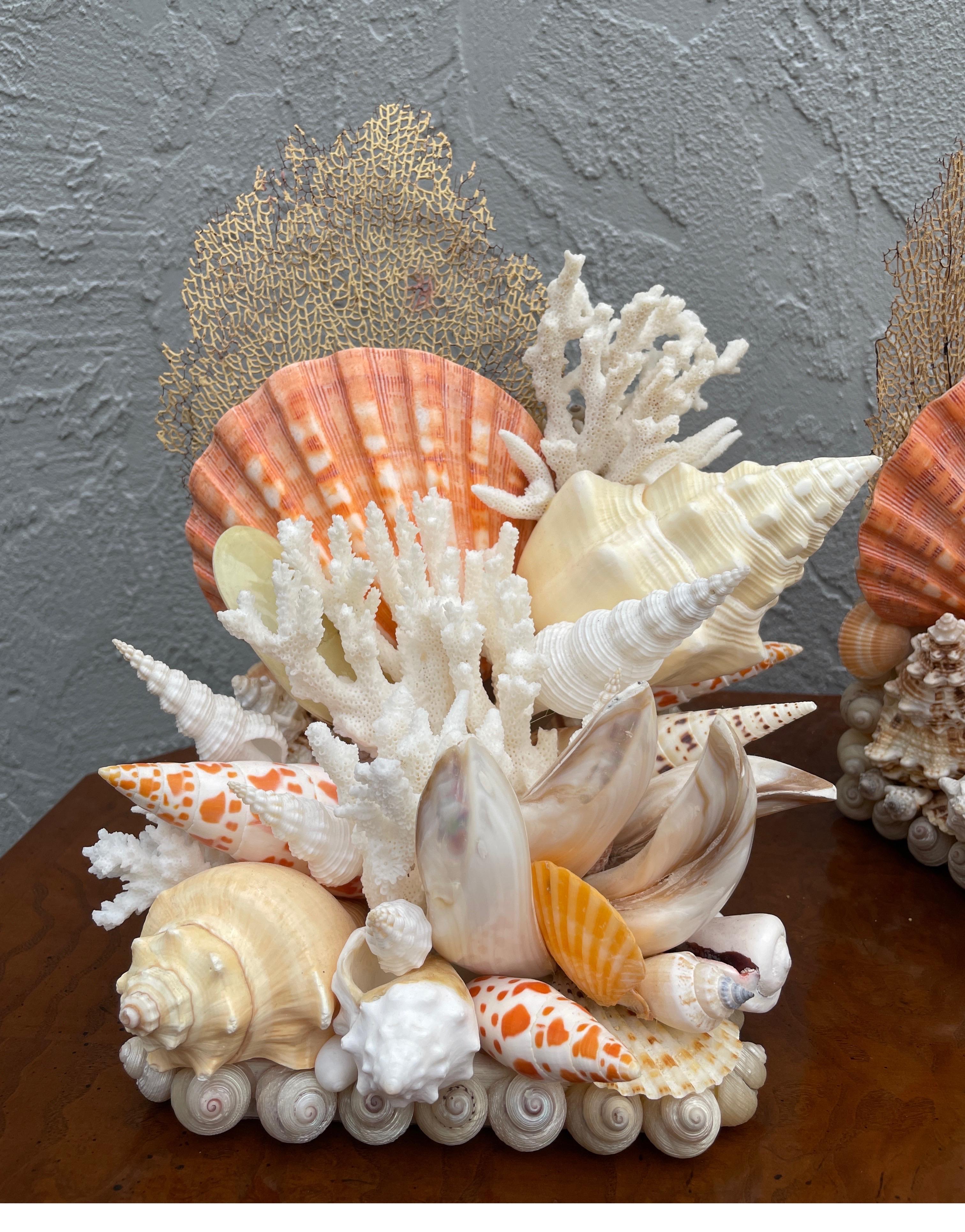 Pair of Hand Made Shell & Coral Bookends For Sale 2