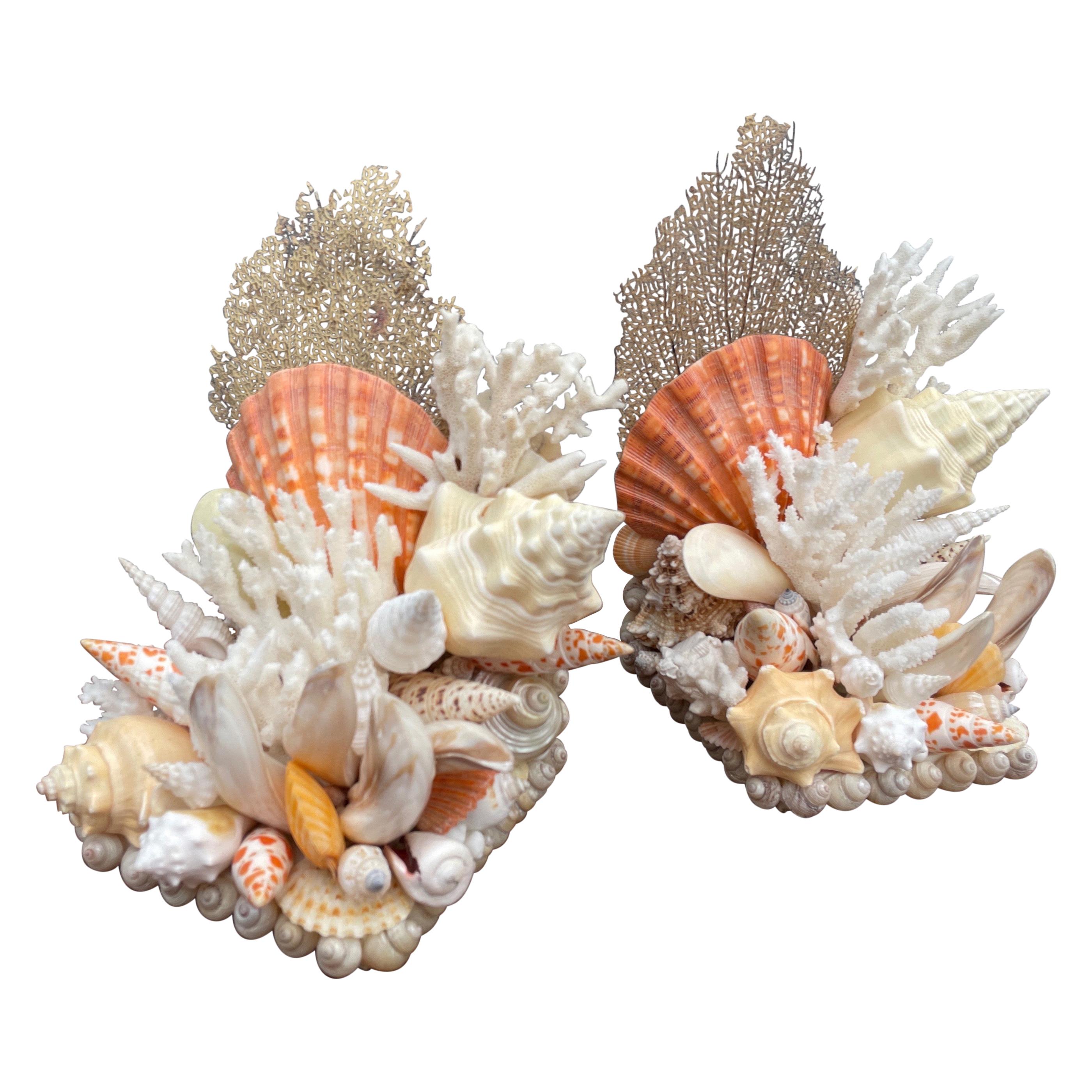 Pair of Hand Made Shell & Coral Bookends For Sale