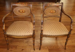 Pair of Hand Painted Adam Style Faux Bamboo Arm Chairs