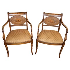 Pair of Hand Painted Adam Style Faux Bamboo Arm Chairs