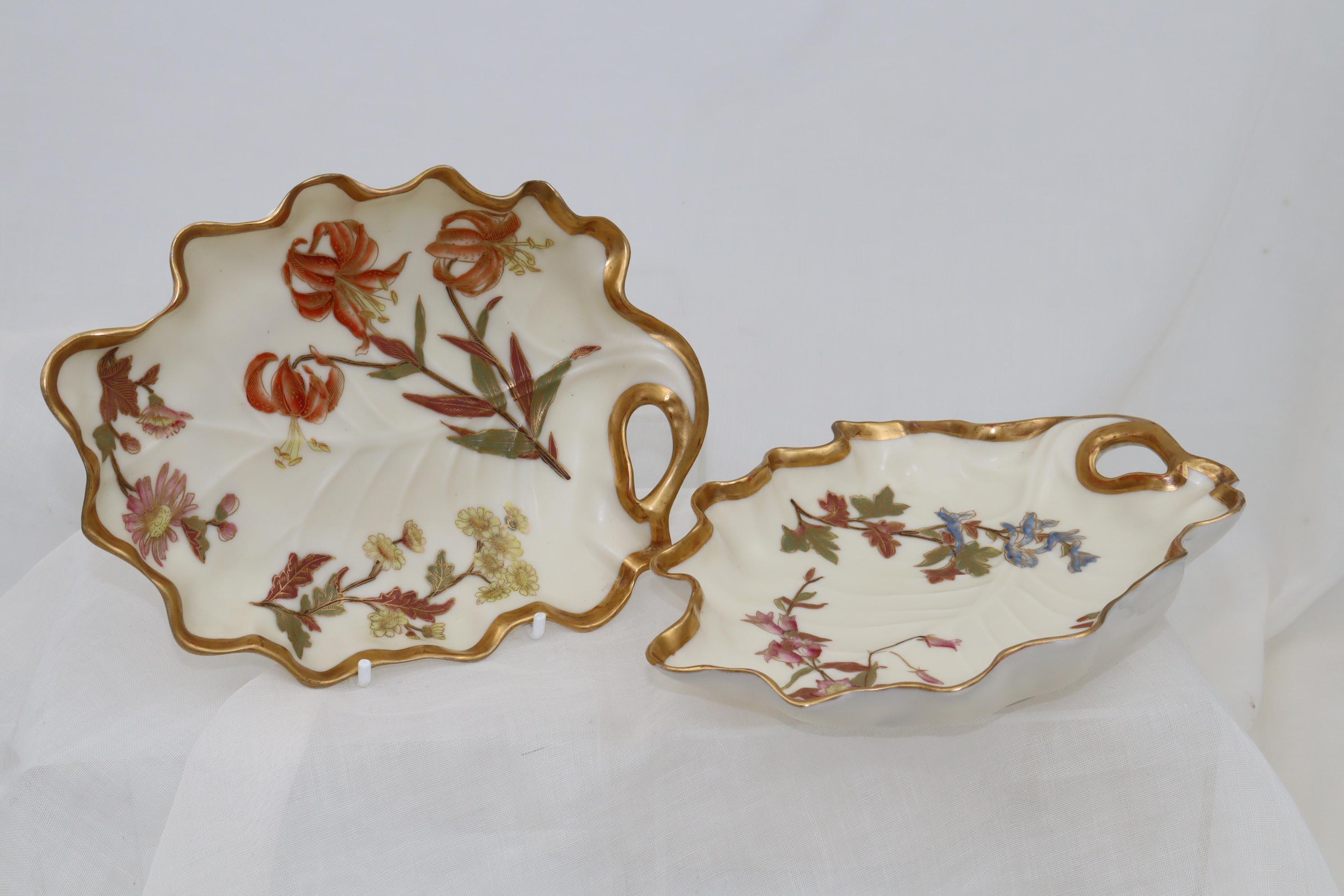 These very pretty porcelain dishes were part of Royal Worcester's Blush Ivory range and are probably intended for sweetmeats, bon-bons or candy. The decoration on the creamy Blush Ivory ground consists of a variety of hand painted flowers and
