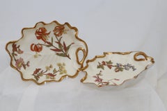 Pair of hand painted and gilded Royal Worcester blush ivory dishes
