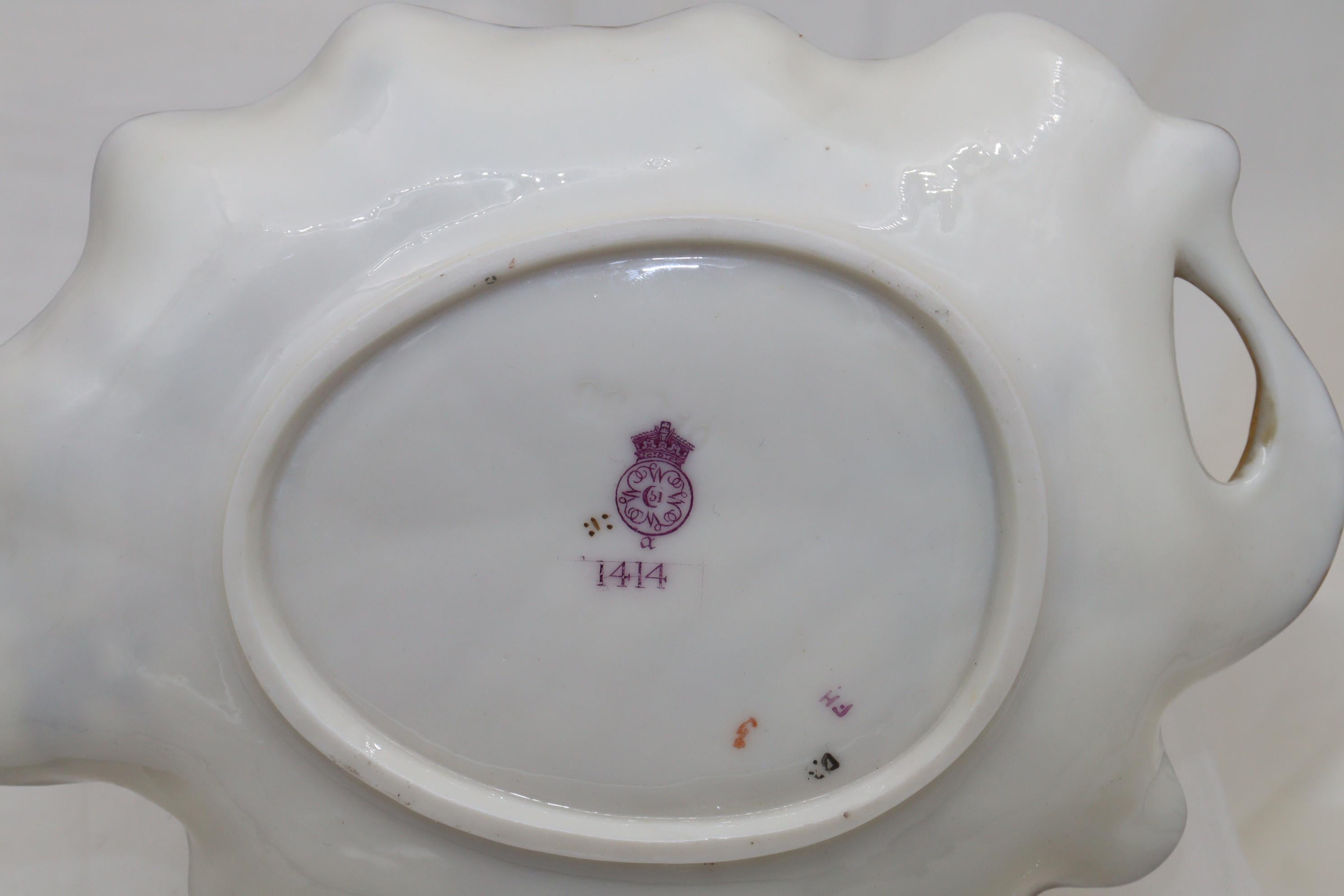 Hand-Painted Pair of hand painted and gilded Royal Worcester blush ivory dishes For Sale