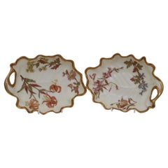 Antique Pair of hand painted and gilded Royal Worcester blush ivory dishes