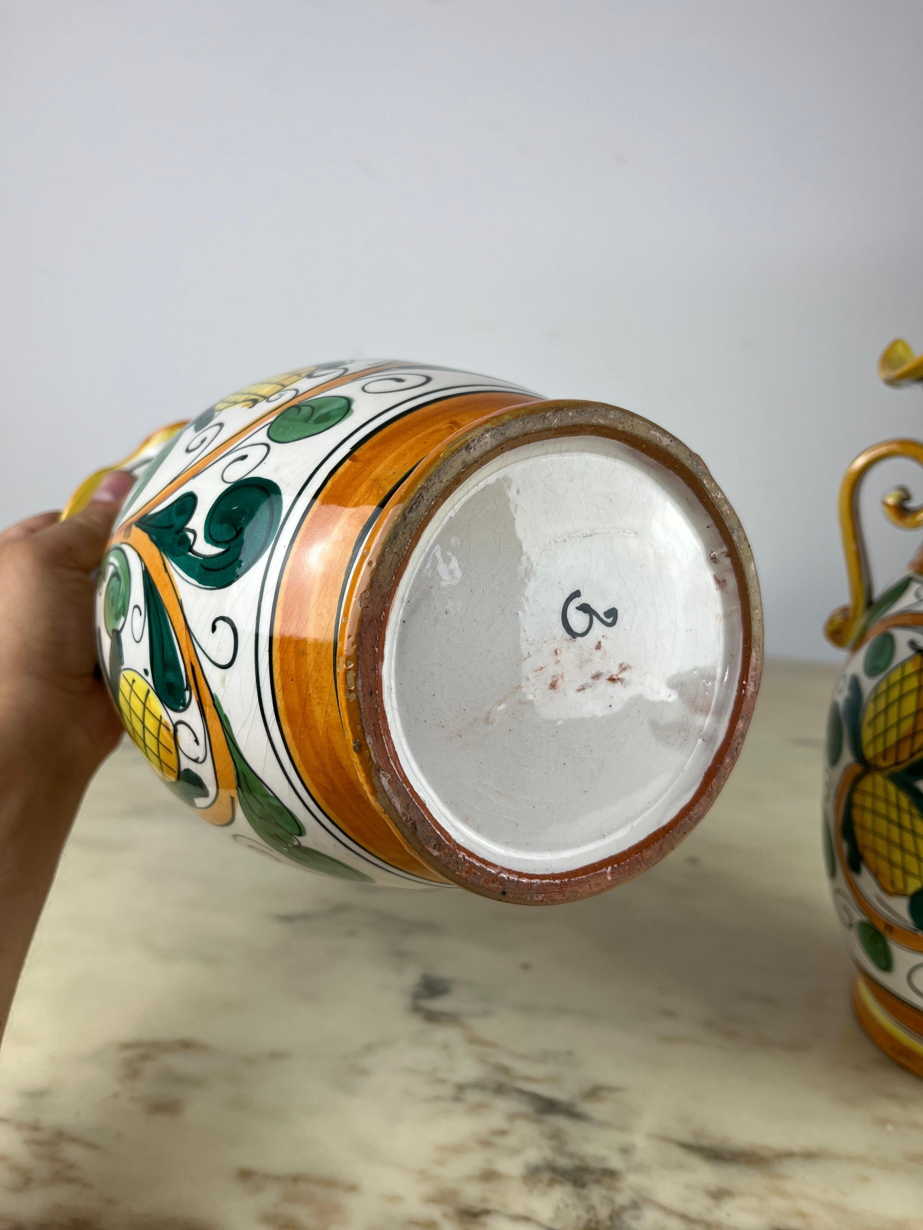 Other Pair of Hand-Painted and Hand-Crafted  Amphorae Caltagirone, Italy, 1980s For Sale