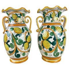 Pair of Hand-Painted and Hand-Crafted  Amphorae Caltagirone, Italy, 1980s