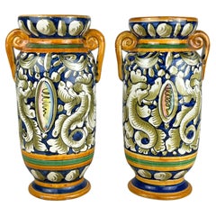 Vintage Pair of Hand-Painted and Hand-Crafted  Amphorae Caltagirone, Italy, 1980s