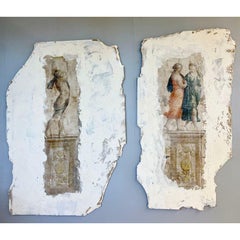 Pair of Hand Painted Architectural Roman Wall Fragments, Italian, Venetian Style