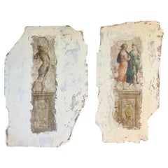 Pair of Hand Painted Architectural Roman Wall Fragments, Italian, Venetian Style