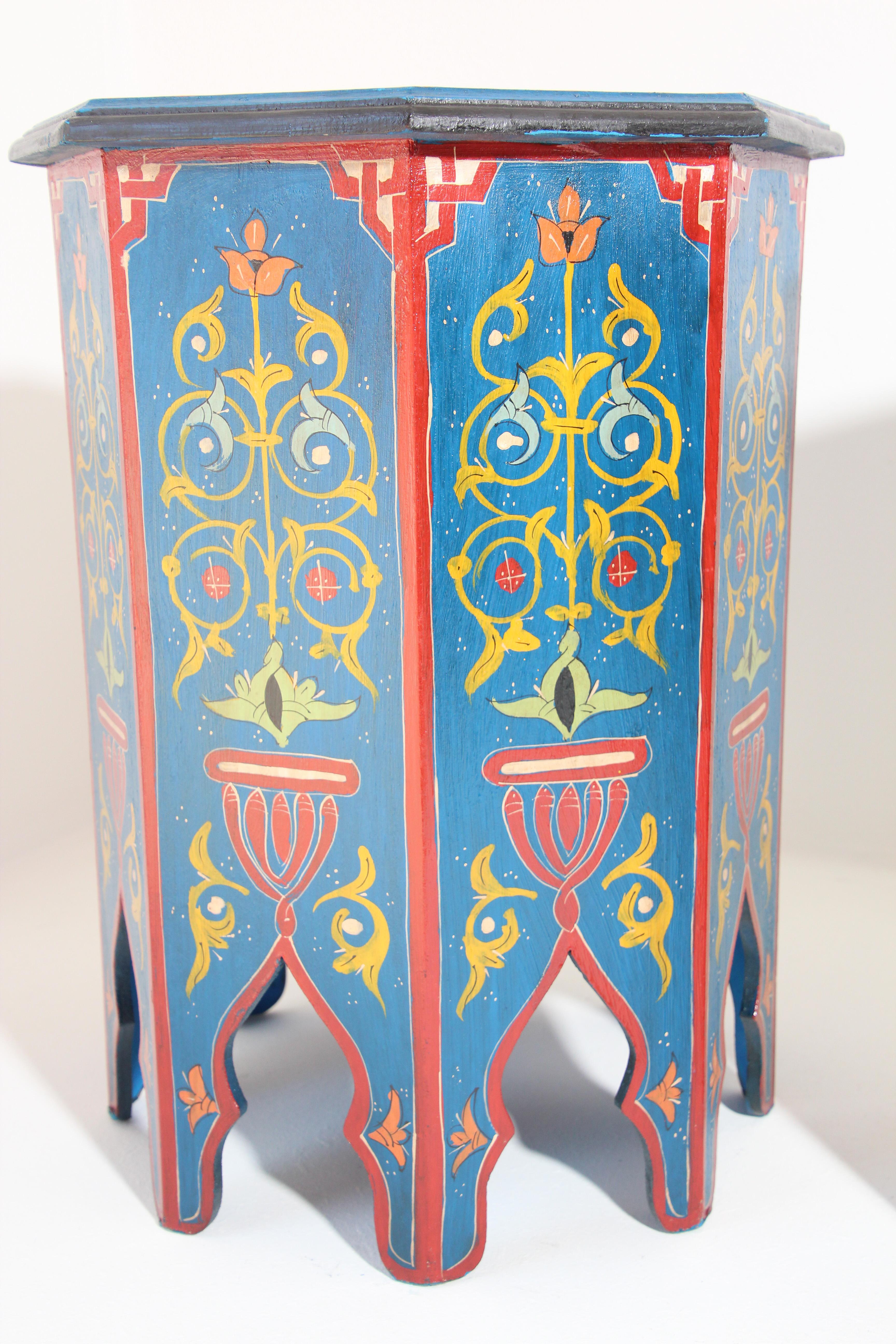 Pair of Hand Painted Blue Moroccan Pedestal Tables 3