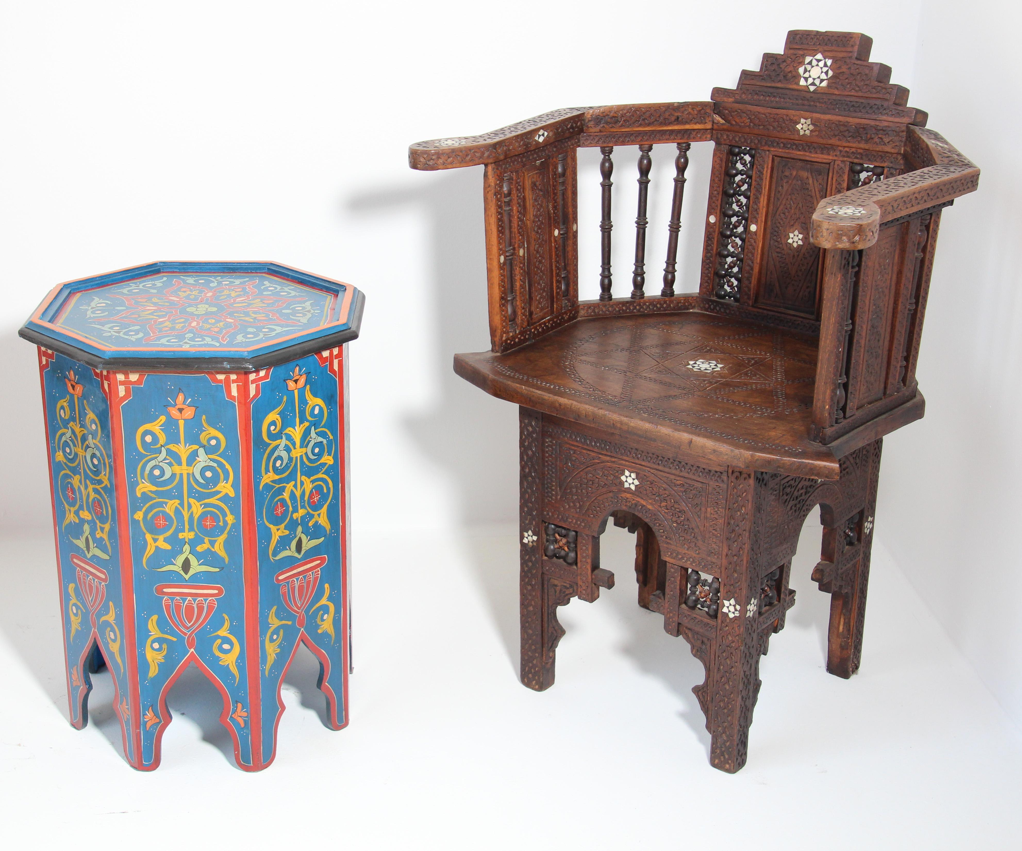 Pair of Hand Painted Blue Moroccan Pedestal Tables 6