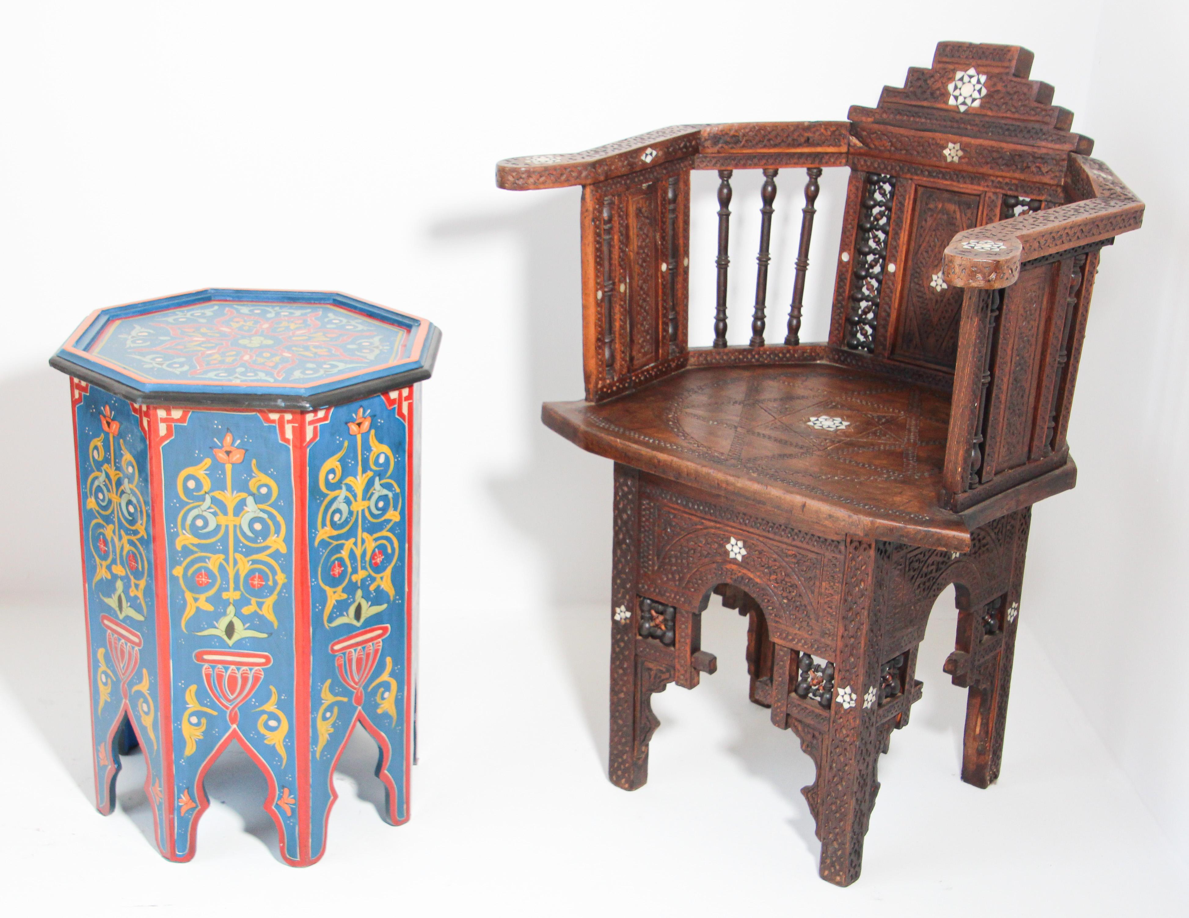Pair of Hand Painted Blue Moroccan Pedestal Tables 8