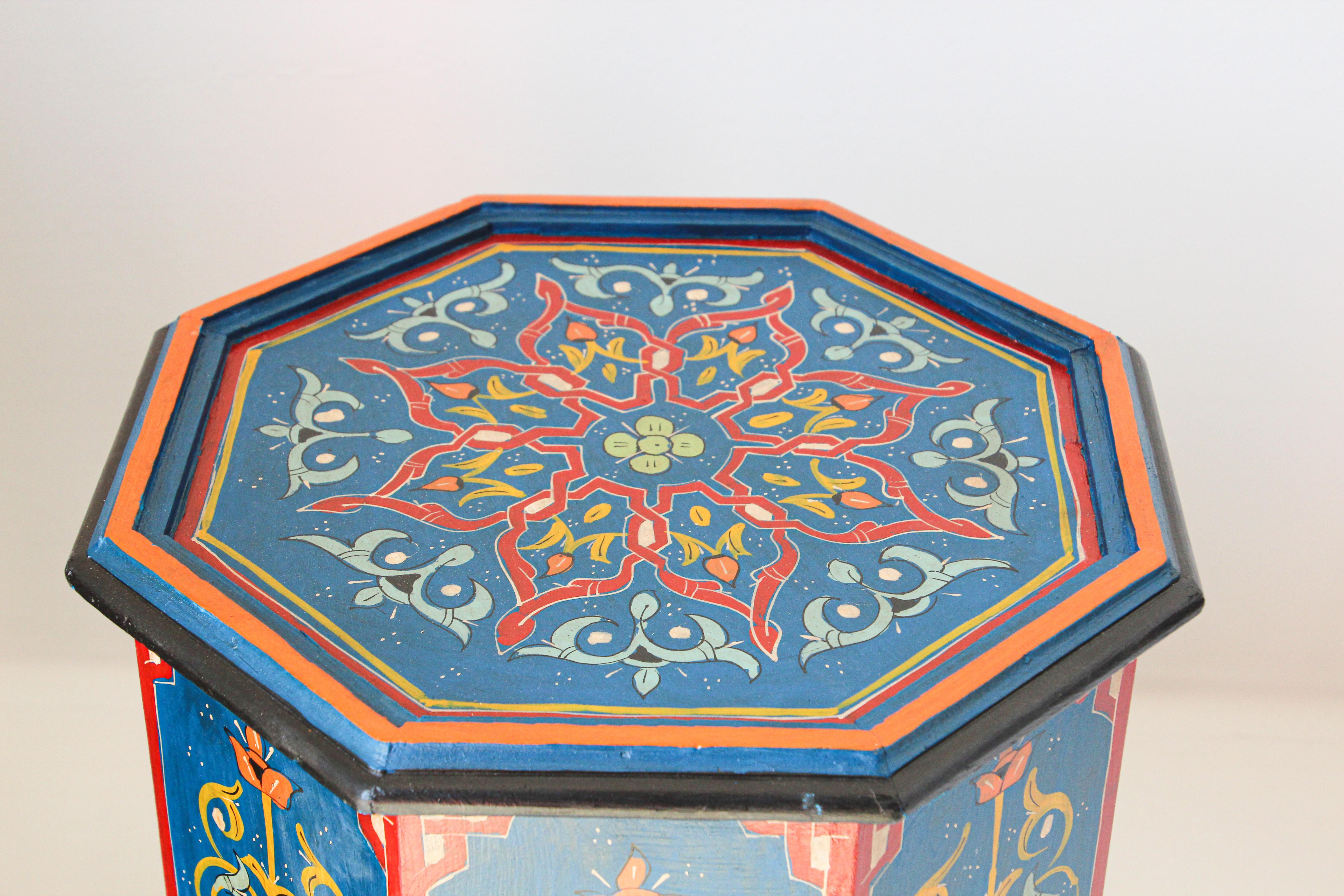 20th Century Pair of Hand Painted Blue Moroccan Pedestal Tables