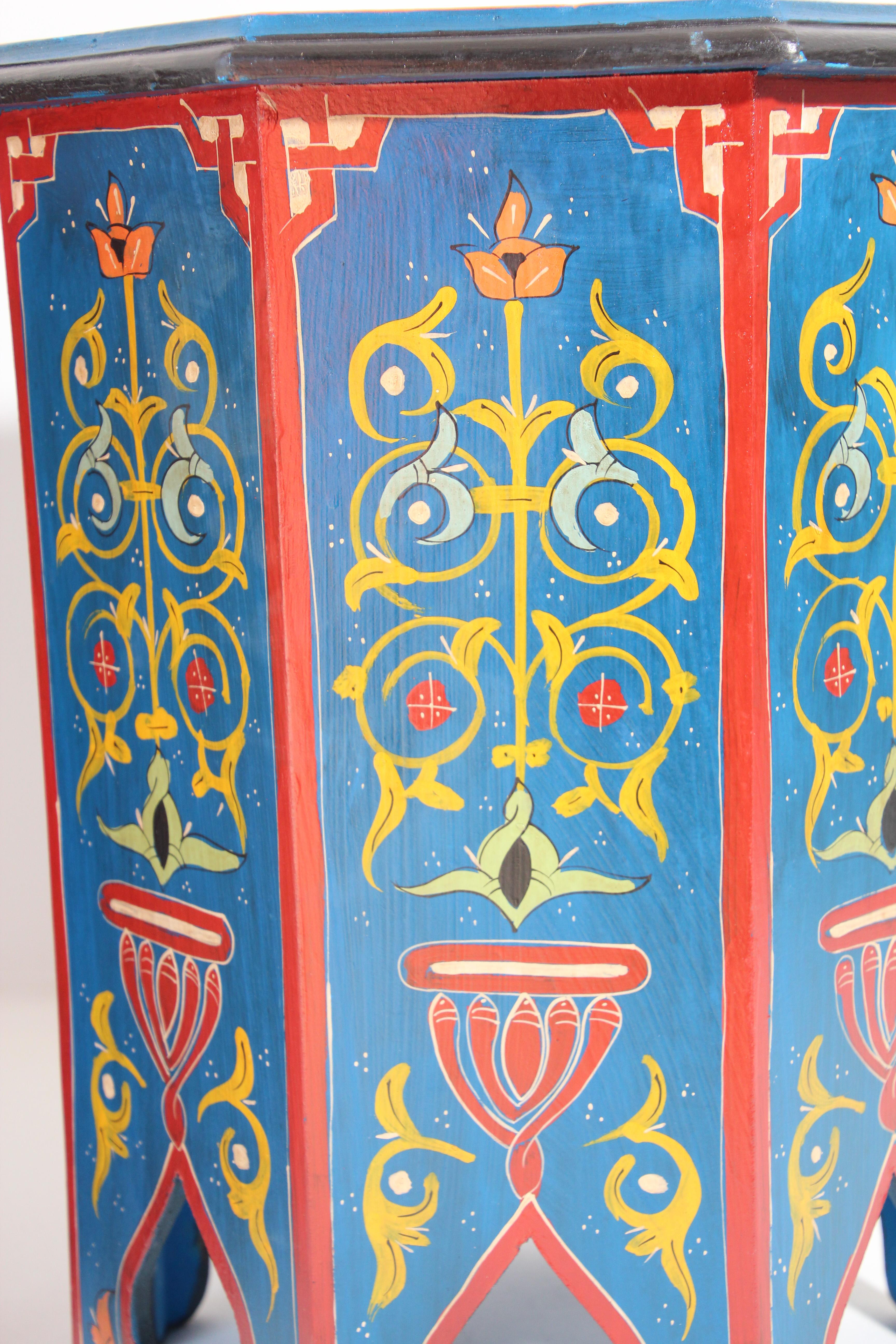 Pair of Hand Painted Blue Moroccan Pedestal Tables 2
