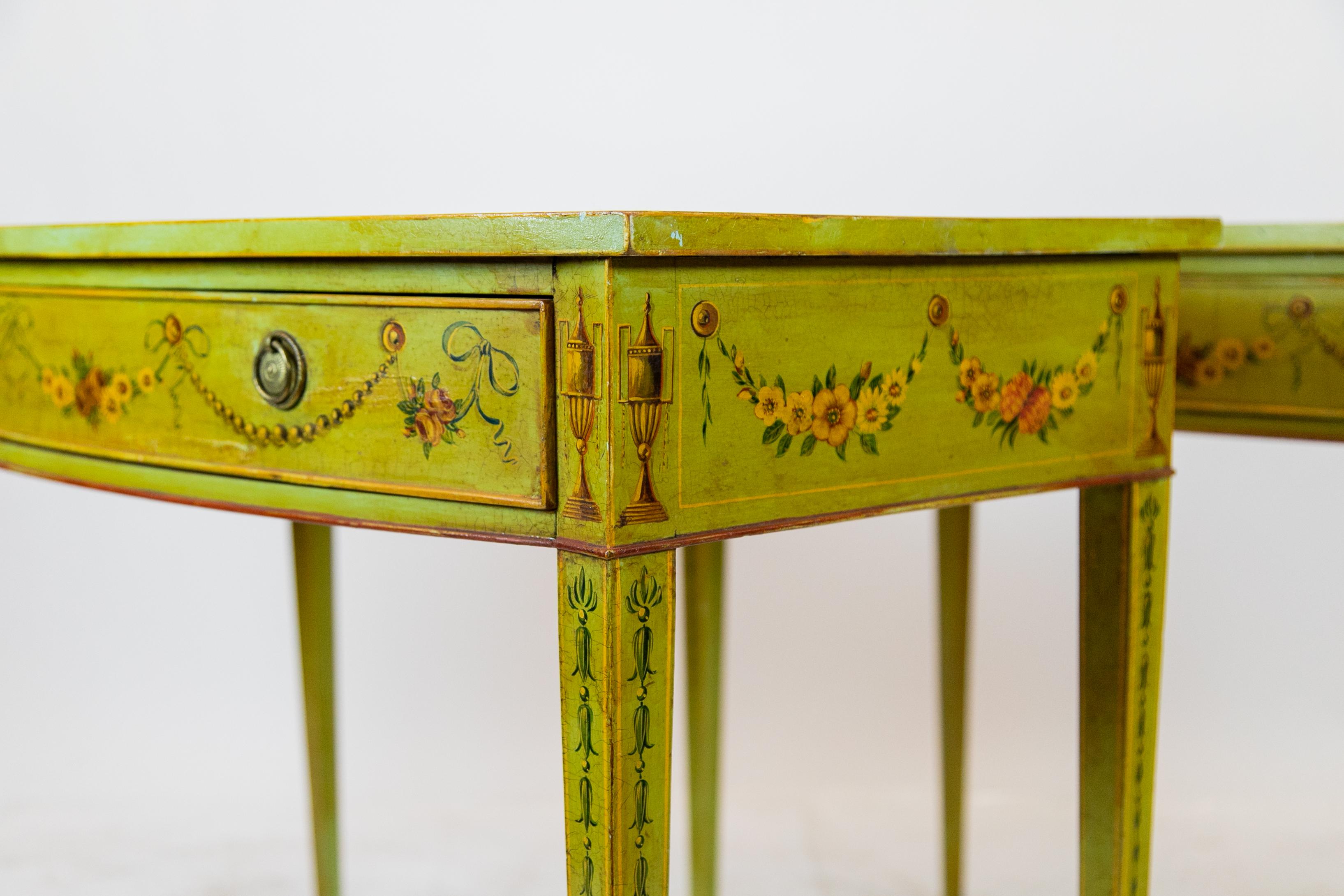 20th Century Pair of Hand Painted Bow Front Hepplewhite Side Tables For Sale