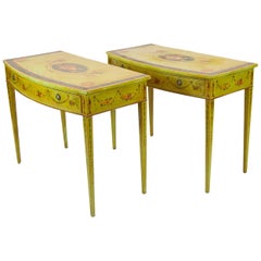 Used Pair of Hand Painted Bow Front Hepplewhite Side Tables