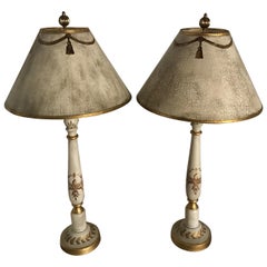 Pair of Hand Painted Candlestick Lamps