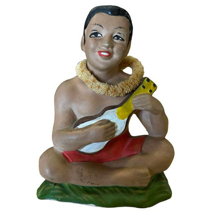 Pareja de Figuritas de Cerámica Pintadas a Mano Hula Girl & Ukele Boy Souvenir en Bueno estado para la venta en Van Nuys, CA