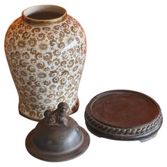 Pair of Hand Painted Ceramic & Iron Temple Jars with Foo Dogs by Maitland Smith