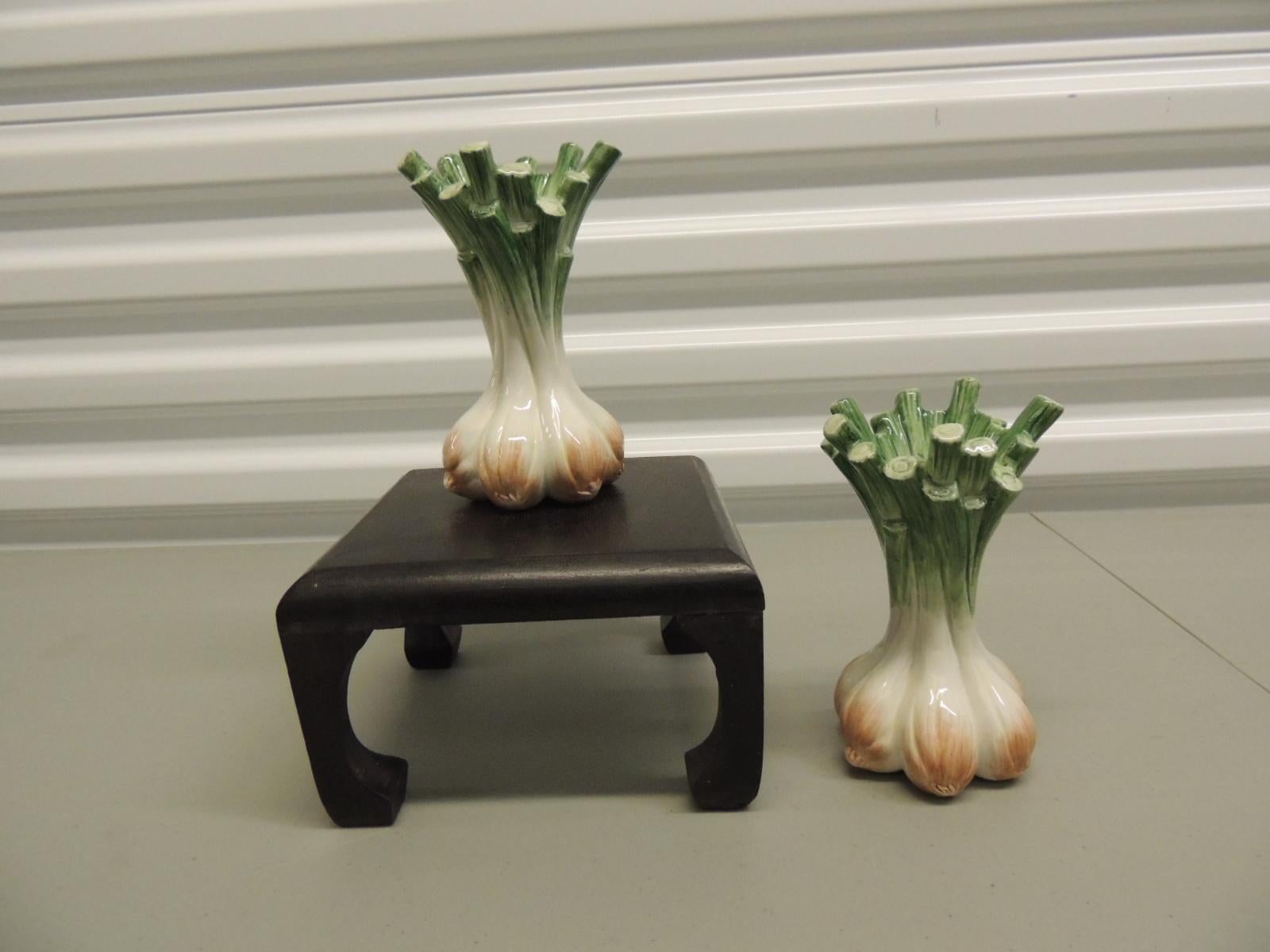 Bohemian Pair of Hand Painted Ceramic Onions Candlesticks