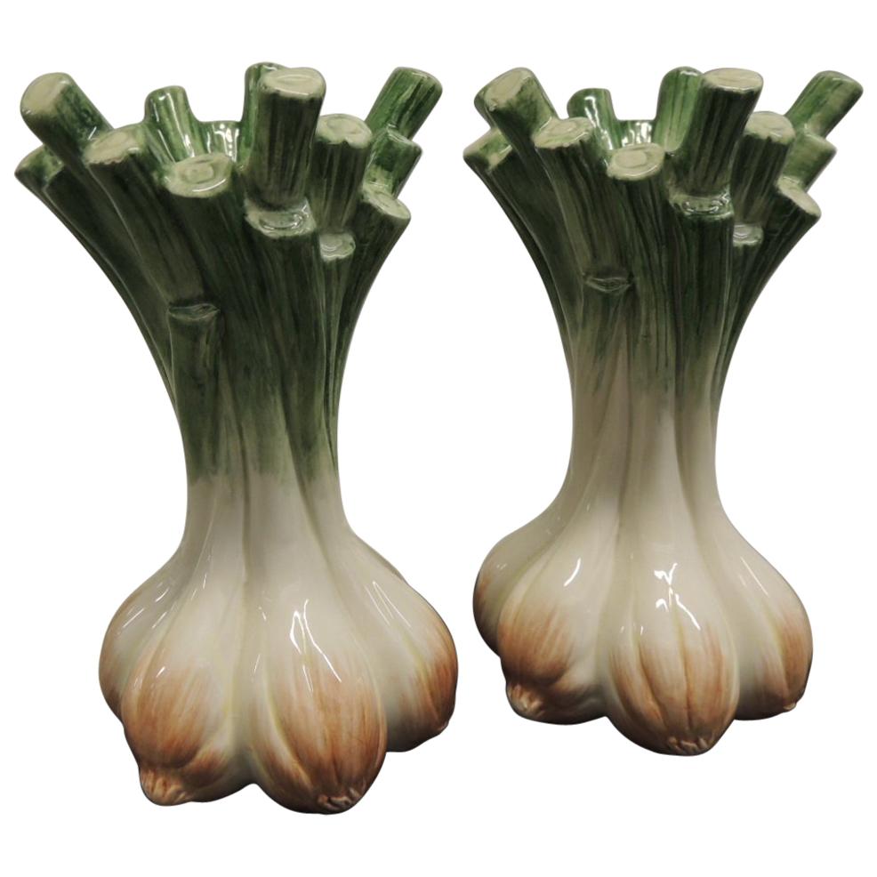 Pair of Hand Painted Ceramic Onions Candlesticks