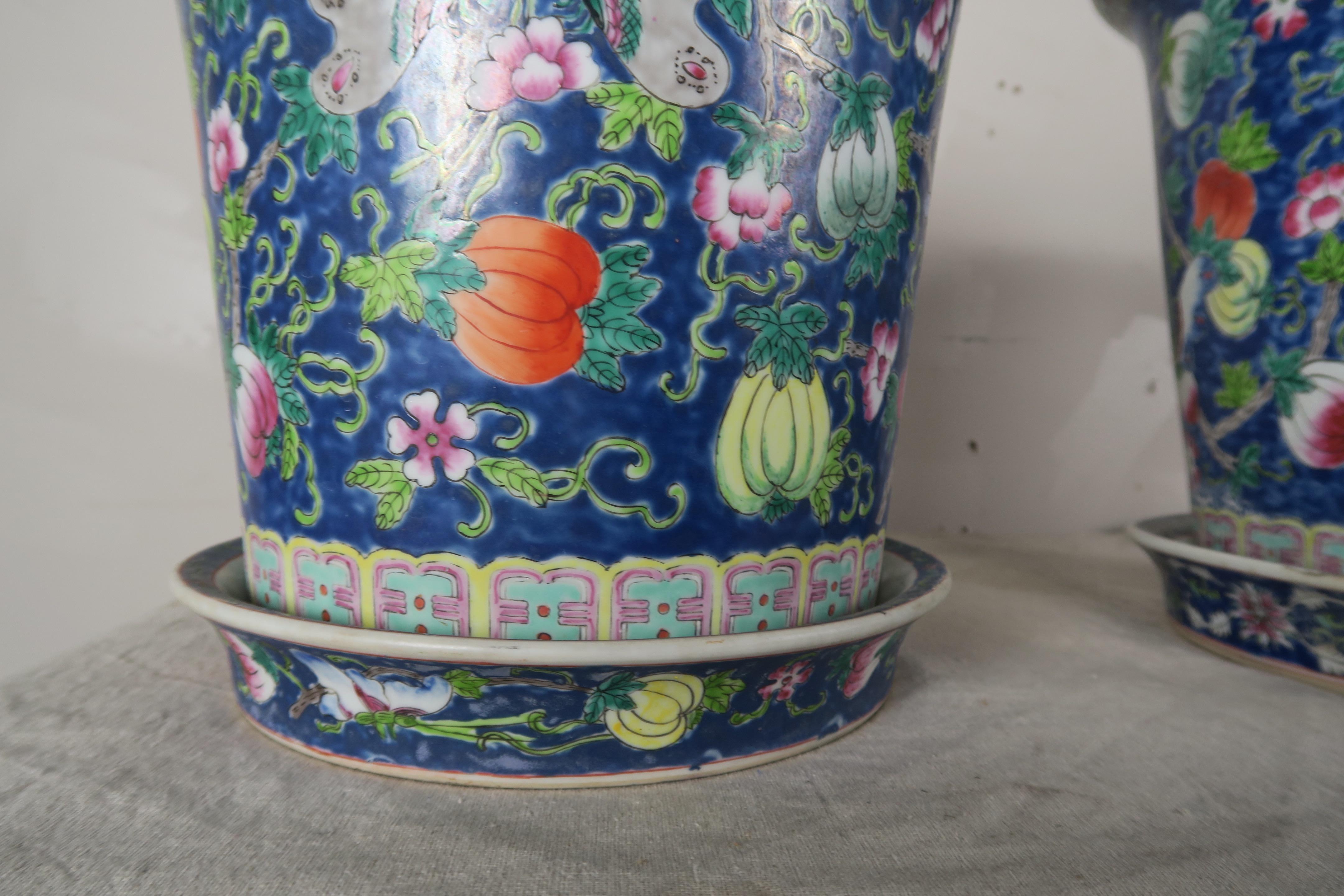 Asian Pair of Hand Painted Ceramic Pots