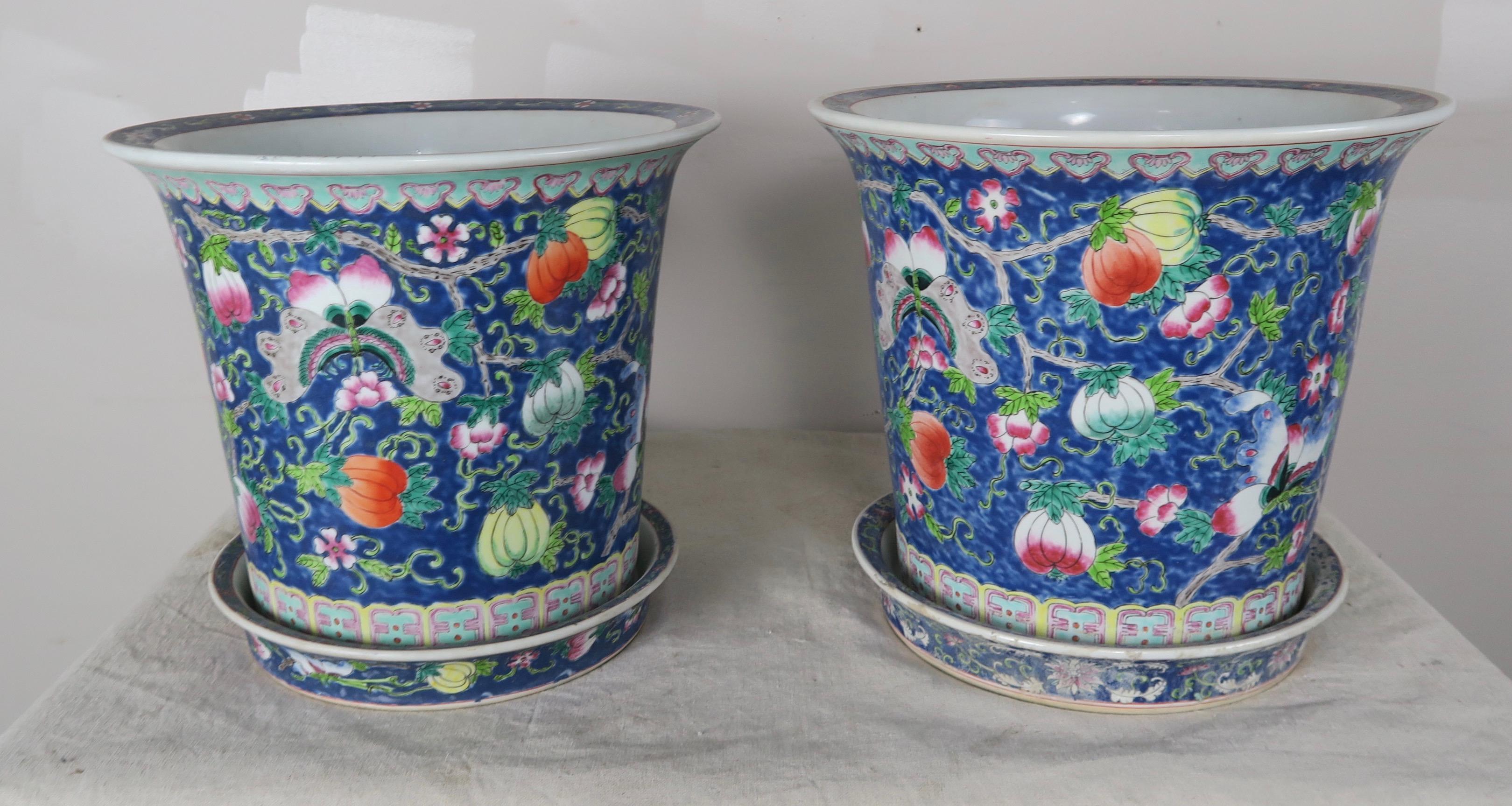 Glazed Pair of Hand Painted Ceramic Pots