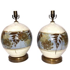 Retro Pair of Hand-Painted Ceramic Table Lamps