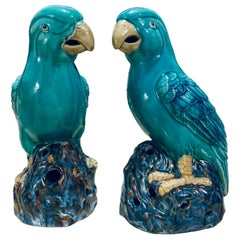 Pair Of Hand Painted Chinese Ceramic Parrots