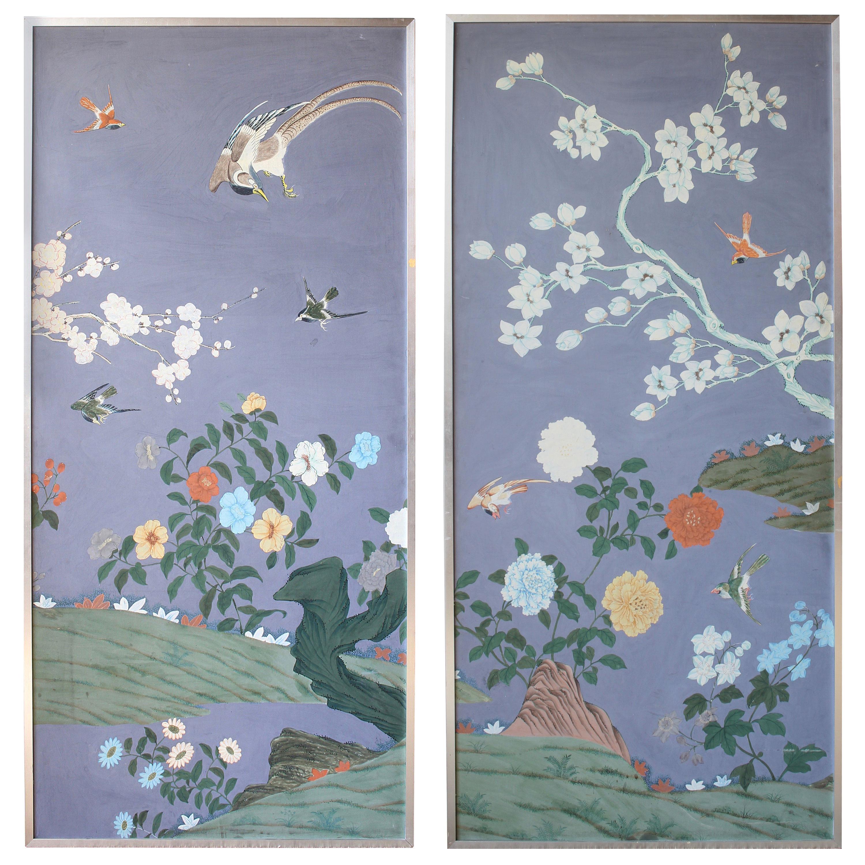 Pair of Hand Painted Chinese Wallpaper Panels