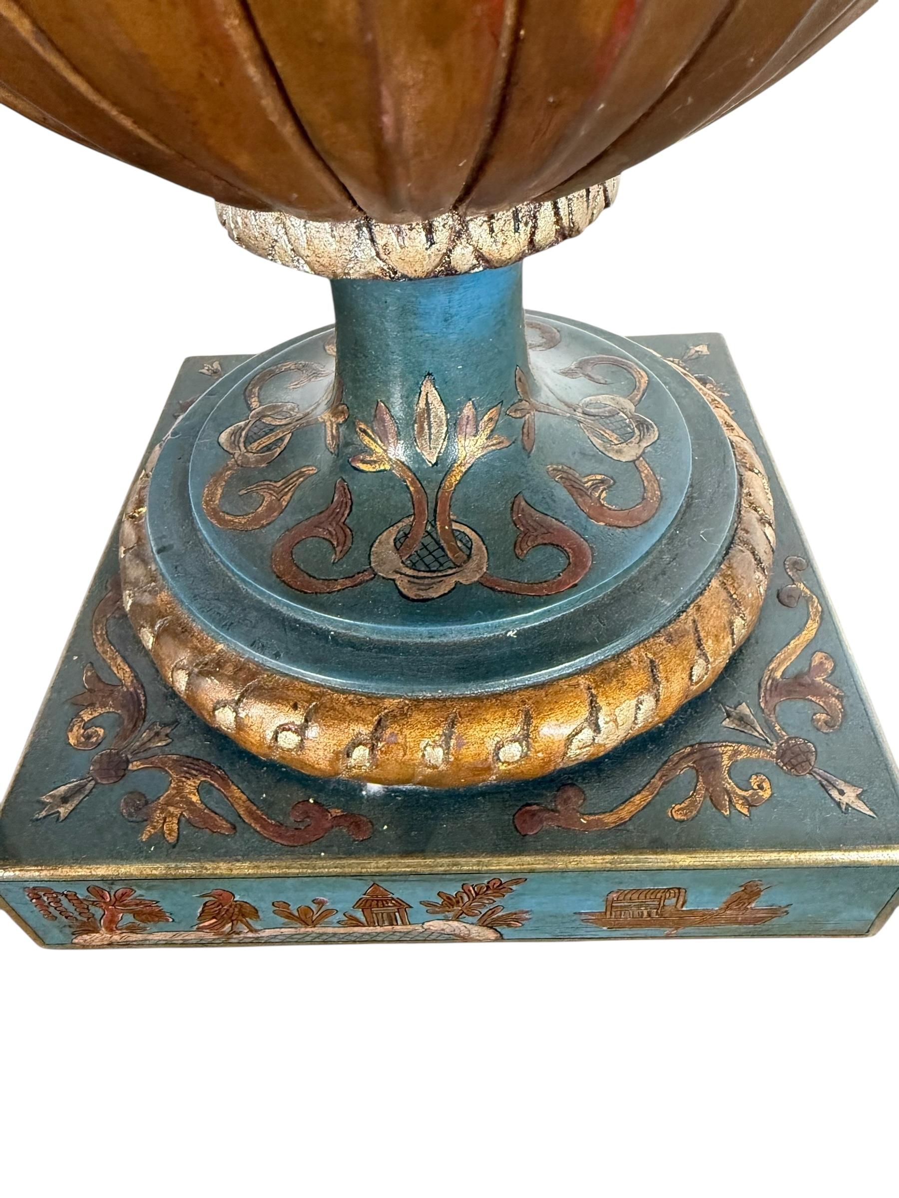 20th Century Pair of Hand Painted Chinoiserie Lamps w/ Parchment Shades For Sale