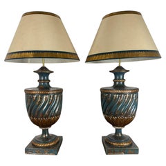 Pair of Hand Painted Chinoiserie Lamps w/ Parchment Shades