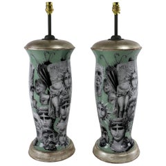 Pair of Hand Painted Declamania Fornasetti Style Lamps