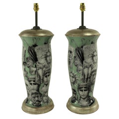 Pair of Hand Painted Declamania Fornasetti Style Lamps Pair of Hand Painted Declamania Fornasetti Style Lamps