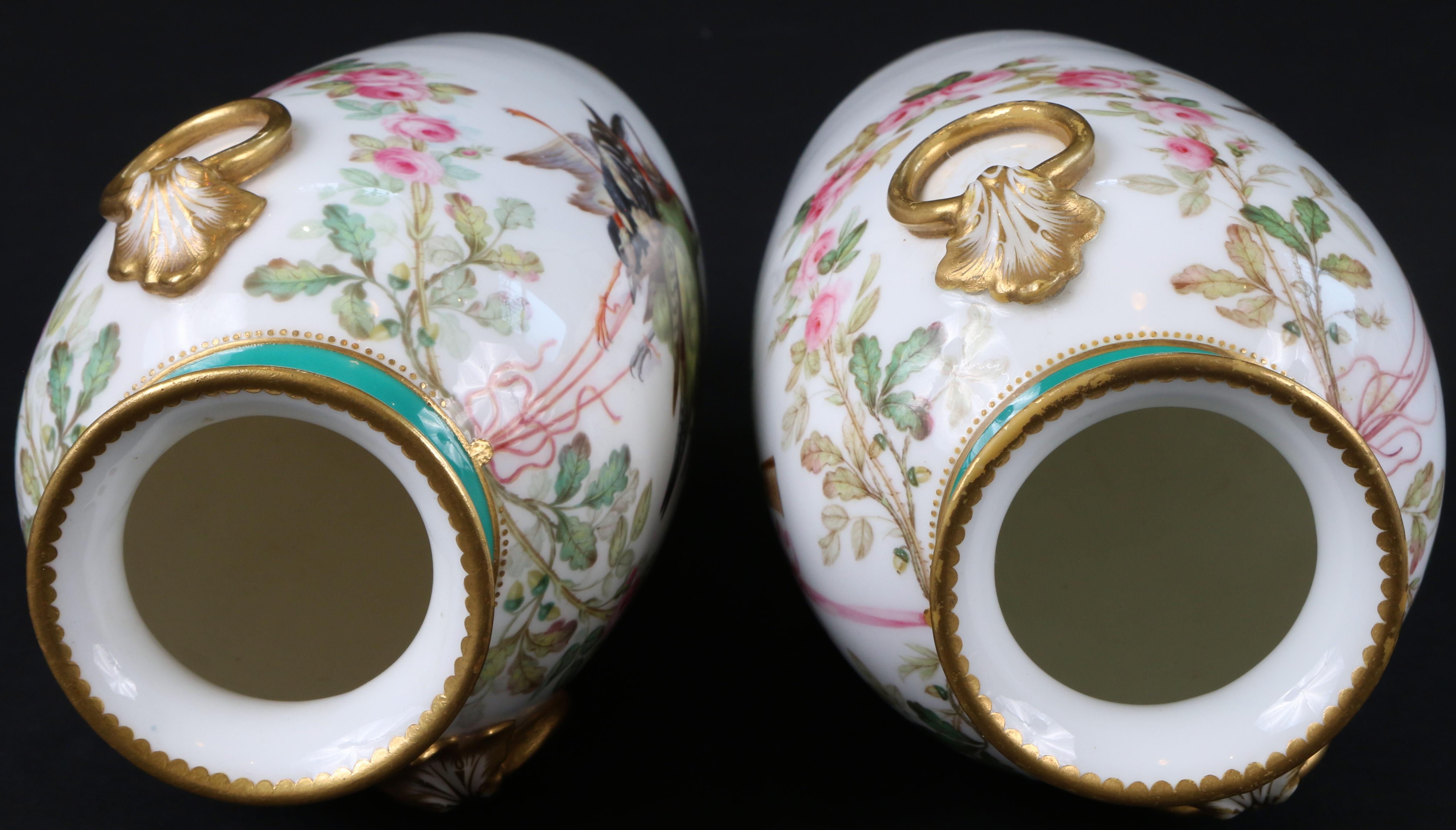 Pair of Hand Painted English Trophy Vases, Minton For Sale 4