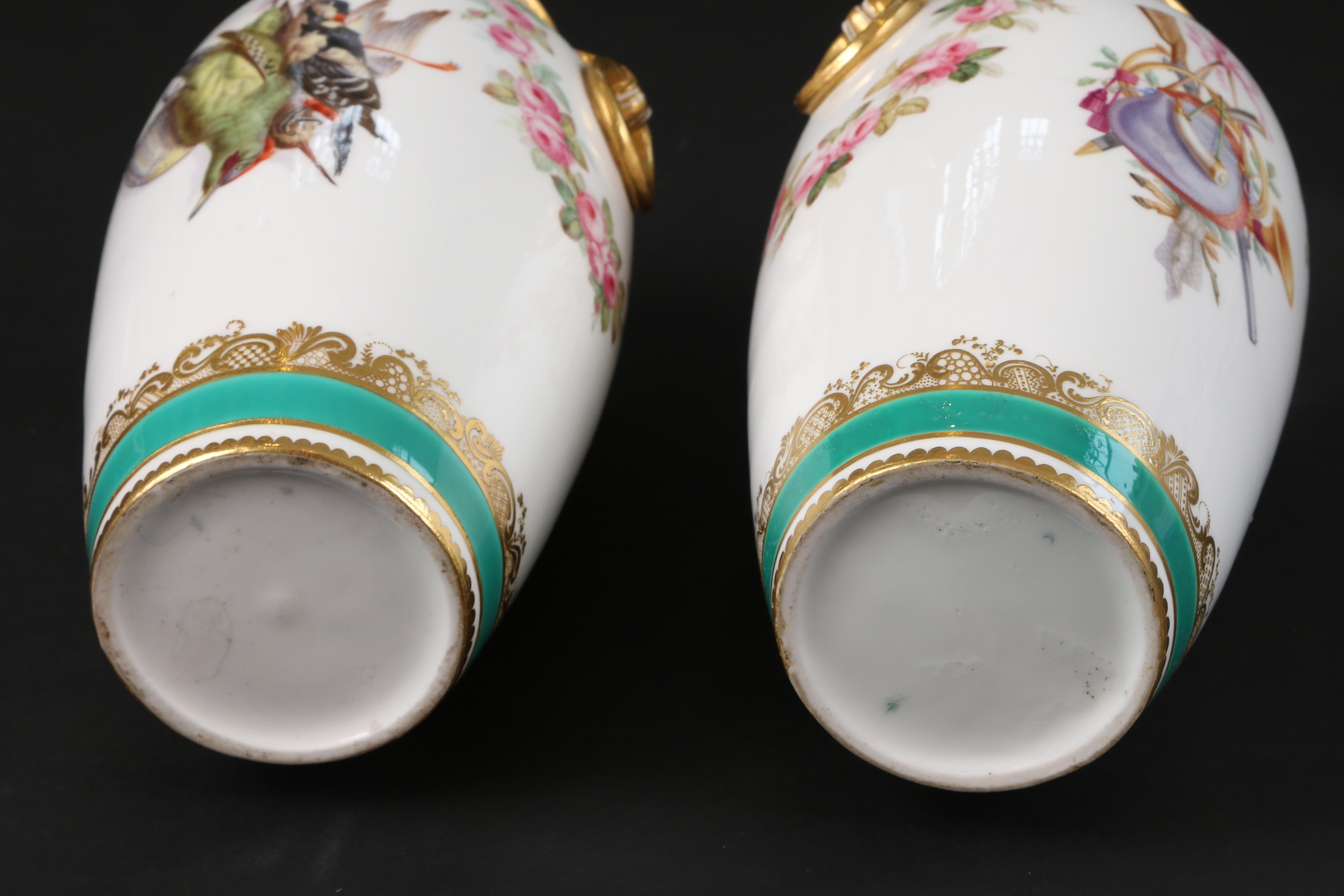 Pair of Hand Painted English Trophy Vases, Minton For Sale 5