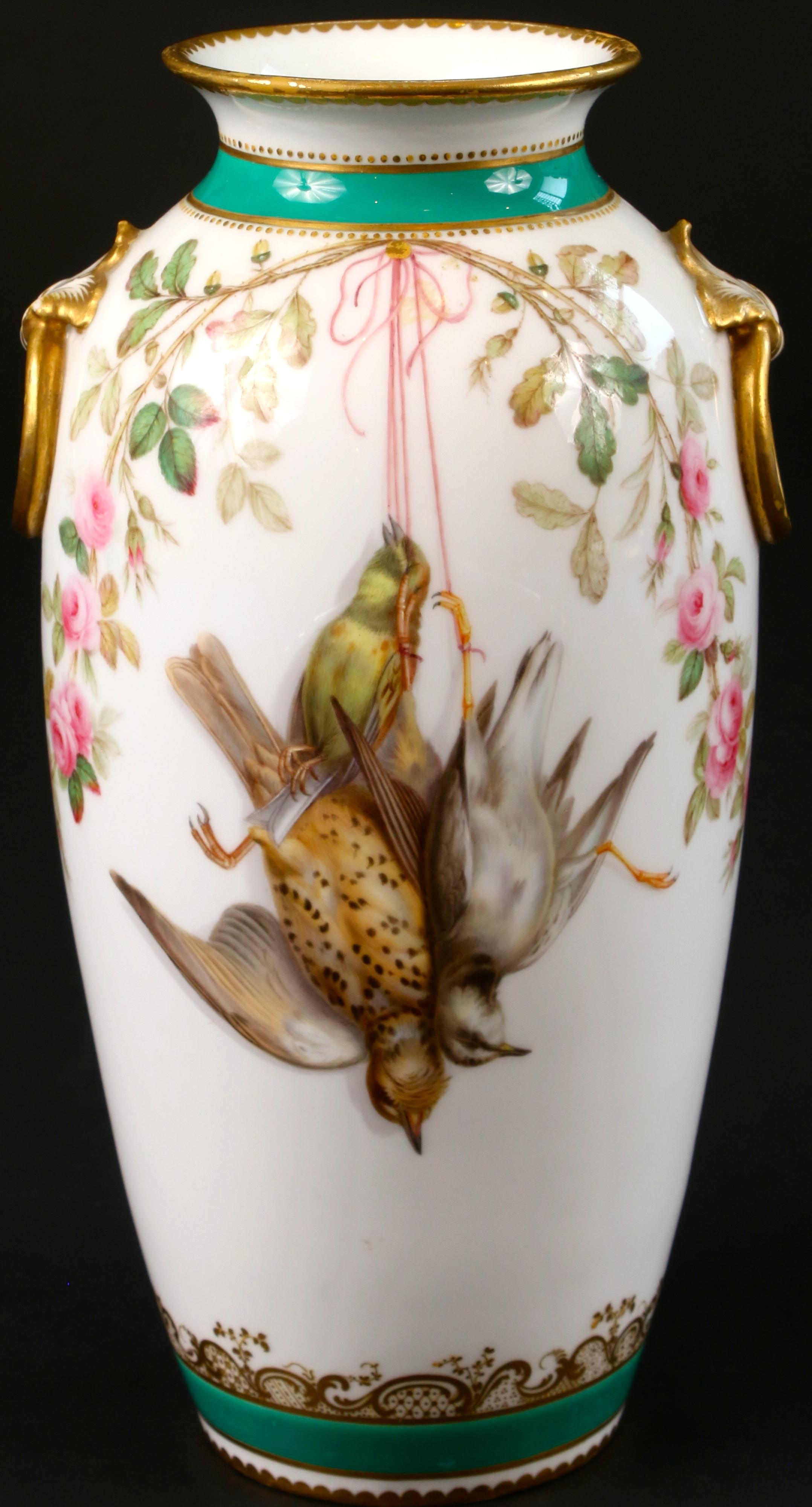 Victorian Pair of Hand Painted English Trophy Vases, Minton For Sale