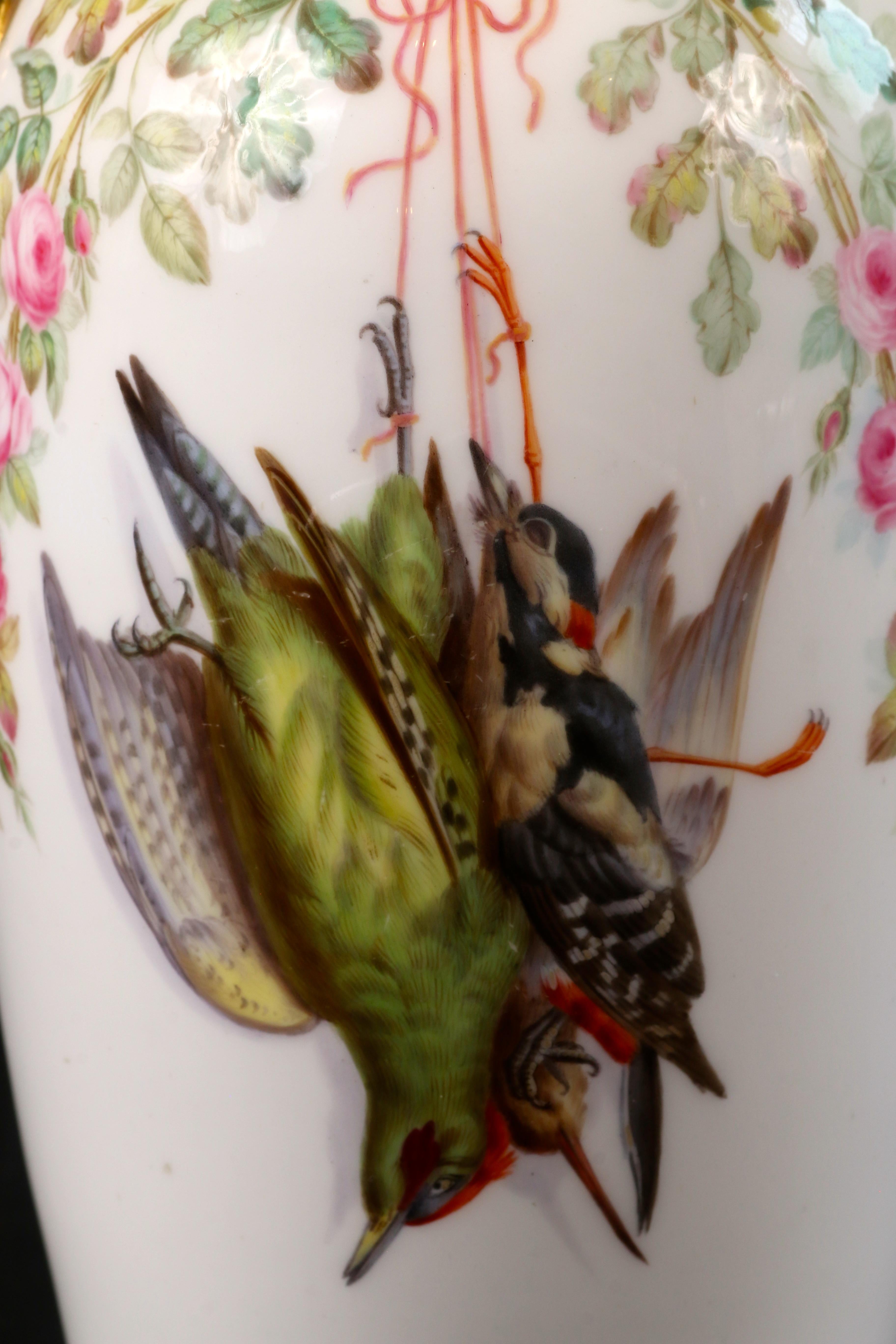 Hand-Painted Pair of Hand Painted English Trophy Vases, Minton For Sale